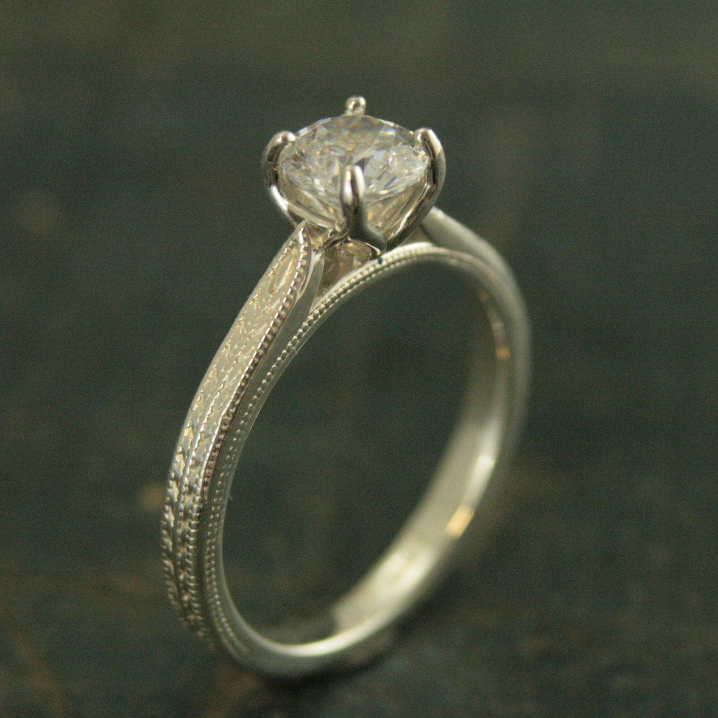 Wheat Solitaire Demeter Goddess of the Harvest Silver Engagement Ring Cathedral Solitaire Silver Moissanite Ring White Topaz Ring Milgraine