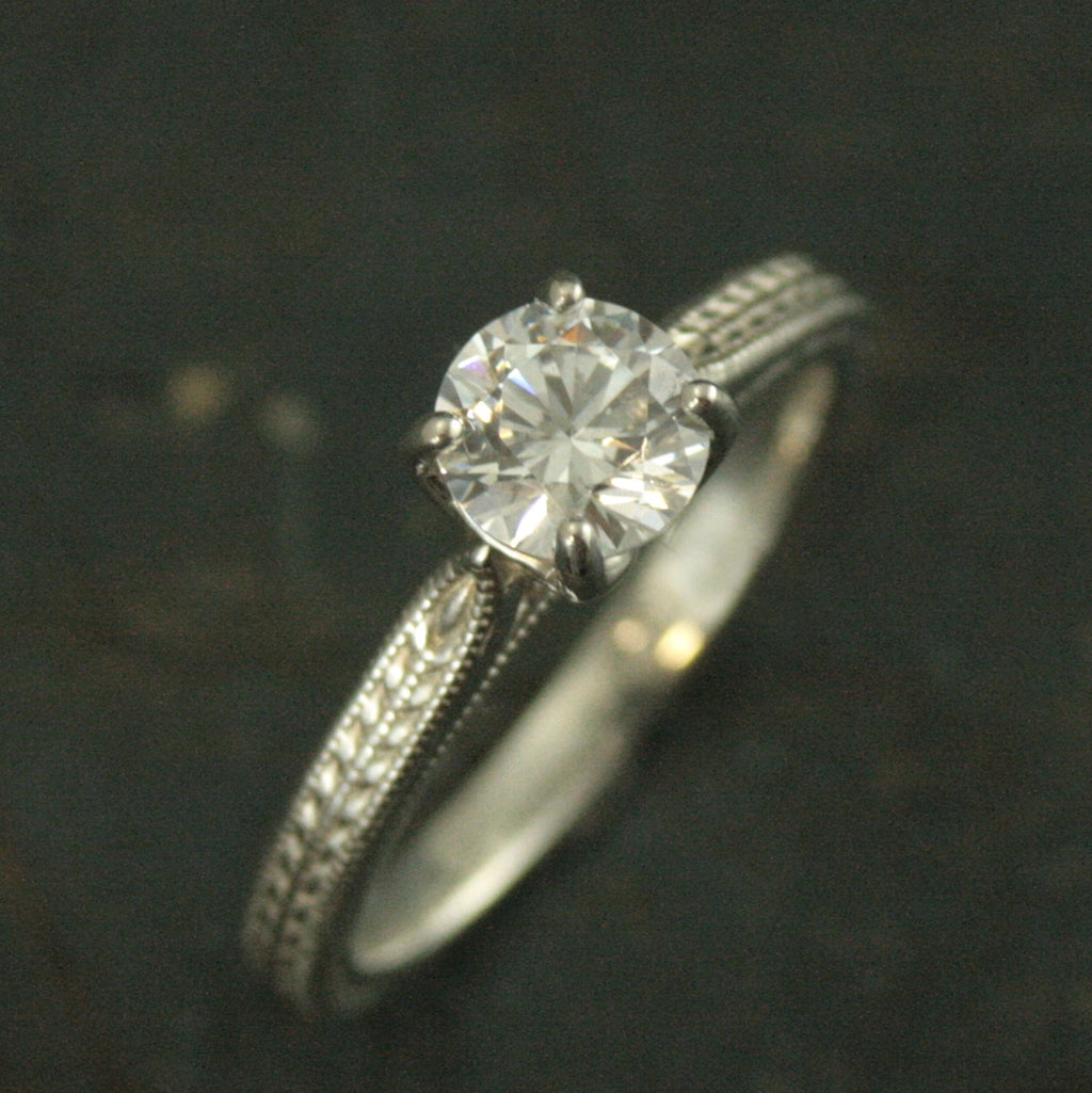 Wheat Solitaire Demeter Goddess of the Harvest Silver Engagement Ring Cathedral Solitaire Silver Moissanite Ring White Topaz Ring Milgraine