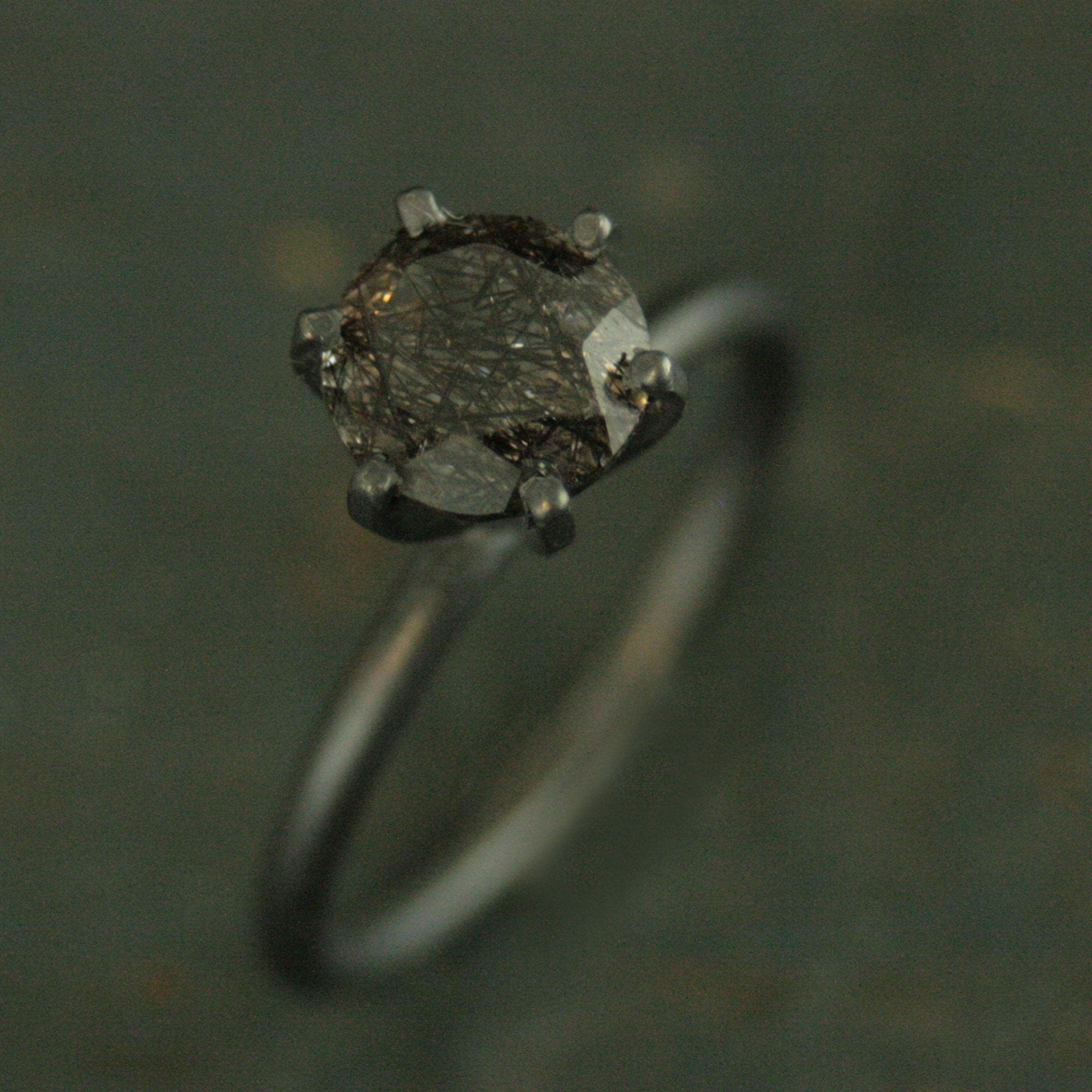 HUGE Rutilated Quartz Ring Handmade Solitaire Black Silver Ring 8mm Black Tourmalinated Quartz Ring 6 Prong Setting on 2mm Full Round Band