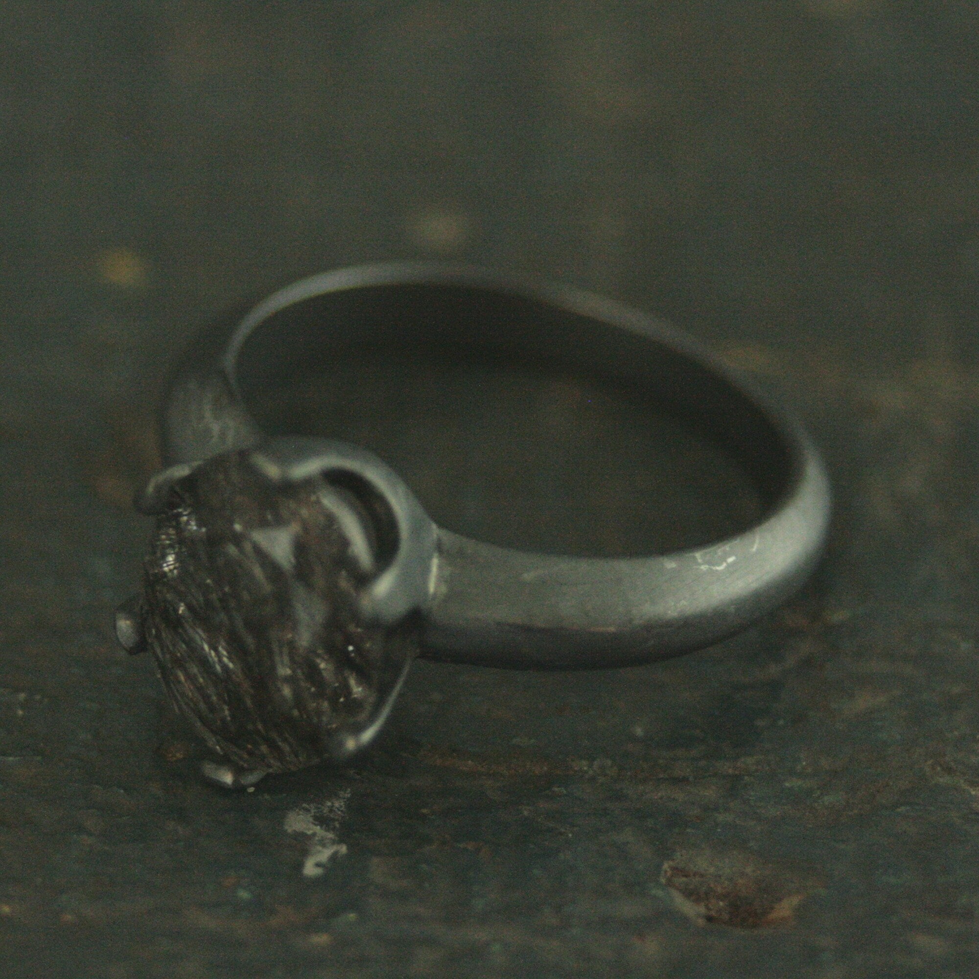 Oval Rutilated Quartz Black Ring Oval Black Tourmalinated Quartz Solitaire Six Prong Setting Crown Prongs Black Oxidized Silver Ring Unique