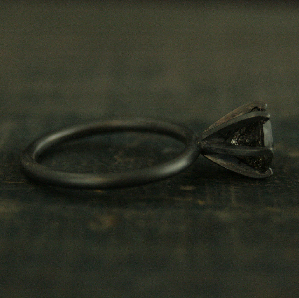 HUGE Rutilated Quartz Ring Handmade Solitaire Black Silver Ring 8mm Black Tourmalinated Quartz Ring 6 Prong Setting on 2mm Full Round Band