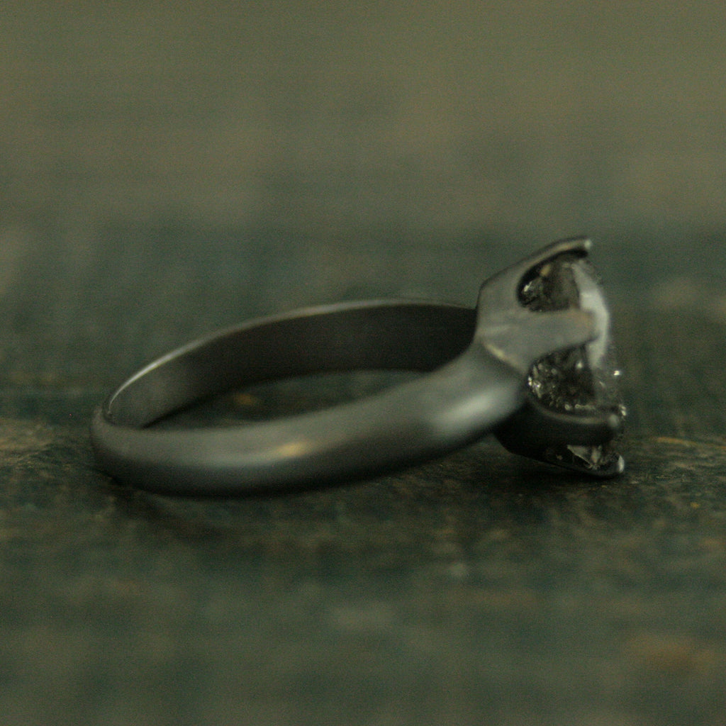 Oval Rutilated Quartz Black Ring Oval Black Tourmalinated Quartz Solitaire Six Prong Setting Crown Prongs Black Oxidized Silver Ring Unique
