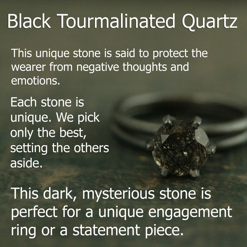 Oval Rutilated Quartz Black Ring Oval Black Tourmalinated Quartz Solitaire Six Prong Setting Crown Prongs Black Oxidized Silver Ring Unique