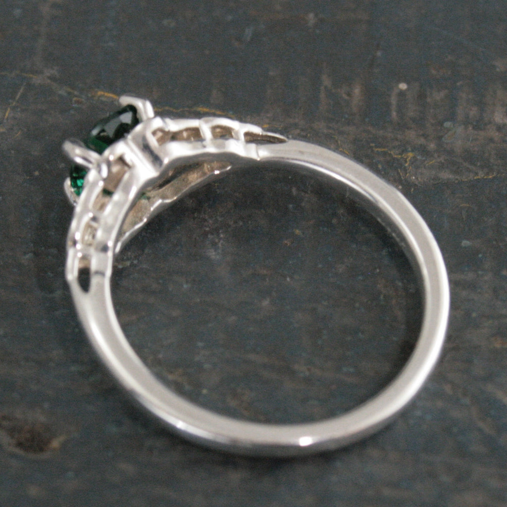 Green Celtic Ring Emerald Ring May Birthstone St. Patrick's Day Ring Trillion Ring Irish Engagement Ring Green Stone Ring Celtic Knot Ring