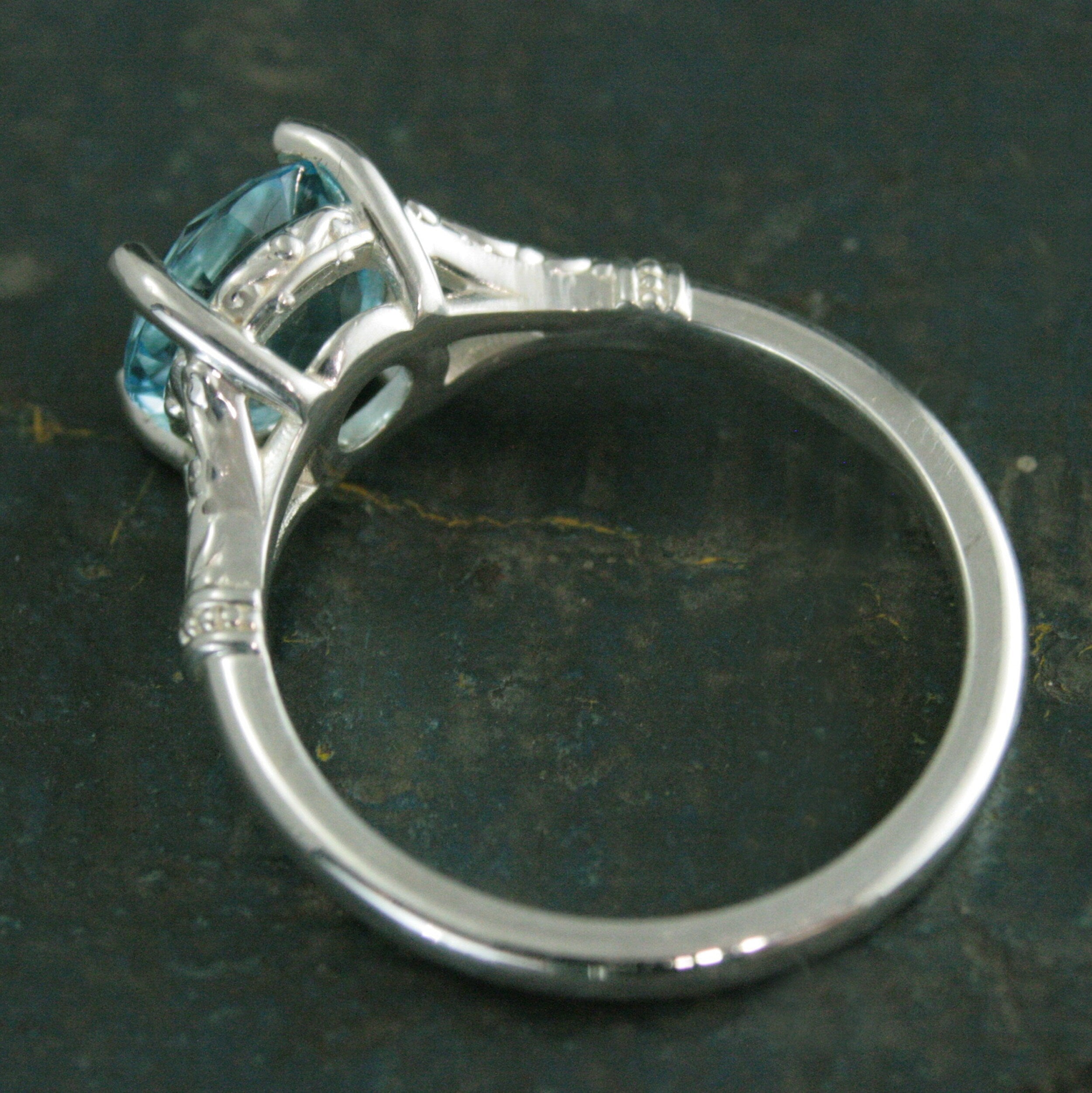 Sky Blue Topaz Ring Elsa Ring 8mm Blue Topaz Split Shank Solitaire Scroll Design Arendelle Inspired Ring March Birthstone Ring Gift for Her