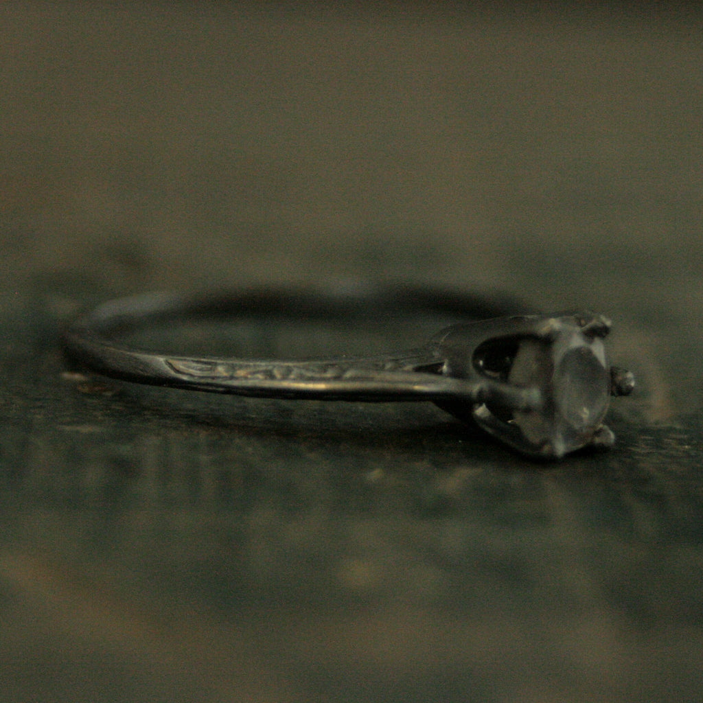 Labradorite Ring Ariel Cathedral Ring Oxidized Black Silver Ring 6 Prong Solitaire Black Silver Ring Embossed Knife Edge Design