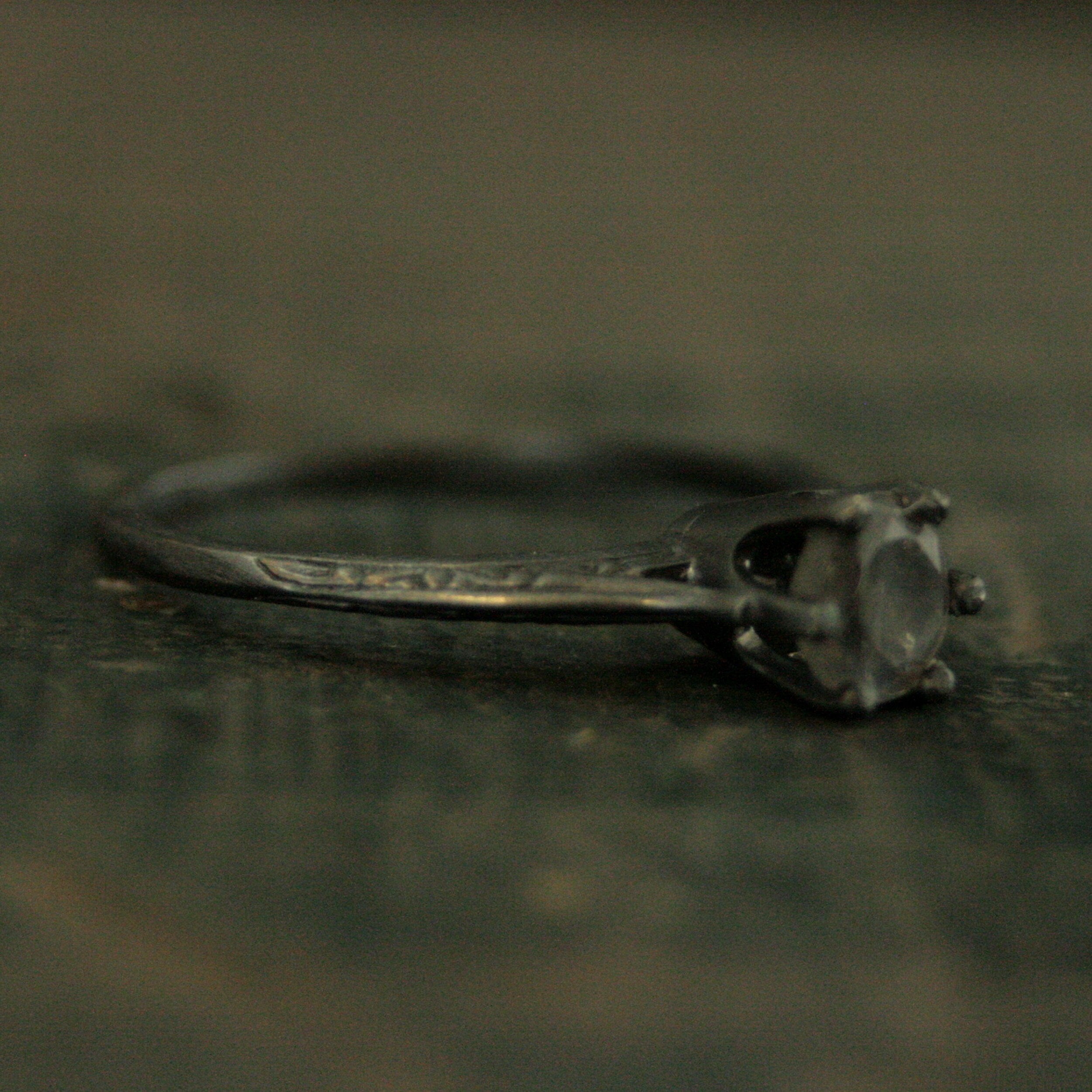 Labradorite Ring Ariel Cathedral Ring Oxidized Black Silver Ring 6 Prong Solitaire Black Silver Ring Embossed Knife Edge Design