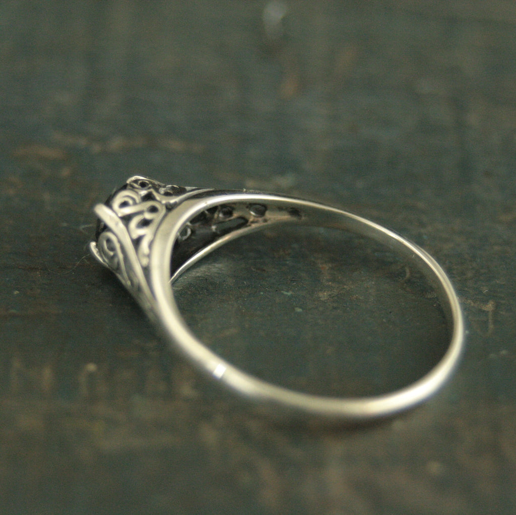 Filigree Engagement Ring Cinderella Onyx Ring Antique Style Ring Vintage Style Ring Scrollwork Solitaire 5mm Black Stone Ring Blazer Arts