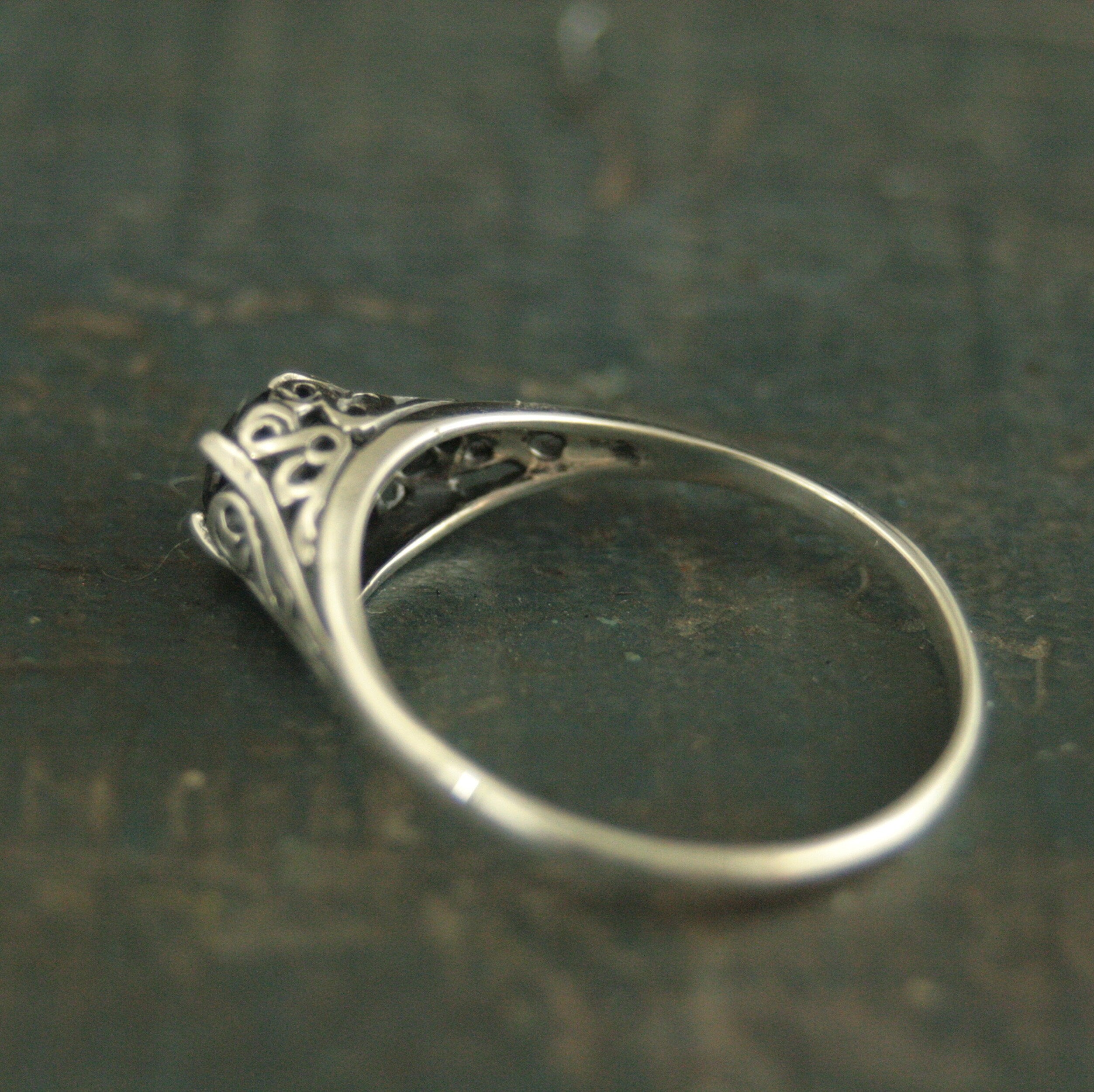 Filigree Engagement Ring Cinderella Onyx Ring Antique Style Ring Vintage Style Ring Scrollwork Solitaire 5mm Black Stone Ring Blazer Arts