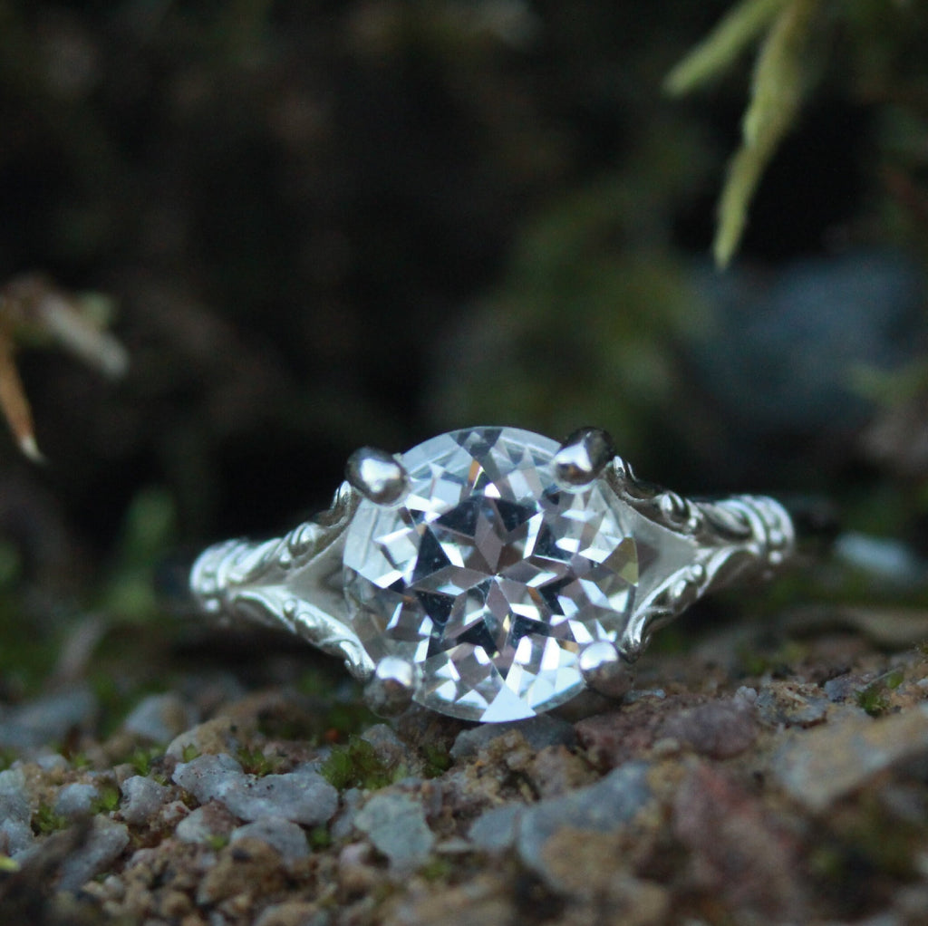 Elsa Ring Sterling Silver Split Shank Solitaire 8mm Stone Arendelle Design Frozen Ring Cocktail Ring Large Stone Solitaire Moissanite