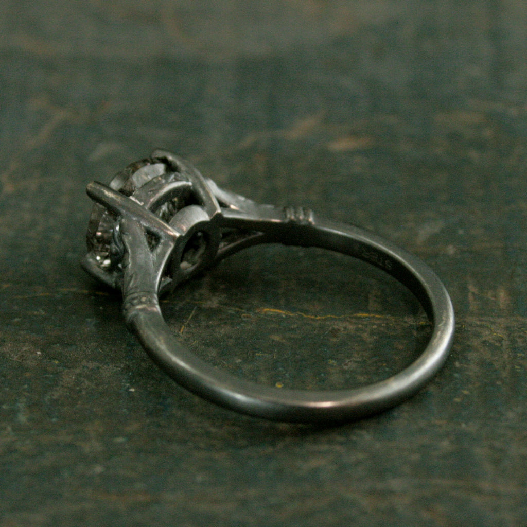 Black Tourmalinated Quartz Ring Black Rutilated Quartz Ring Oxidized Silver Ring Unique Engagement Ring Black Silver Ring Gothic Elsa Ring