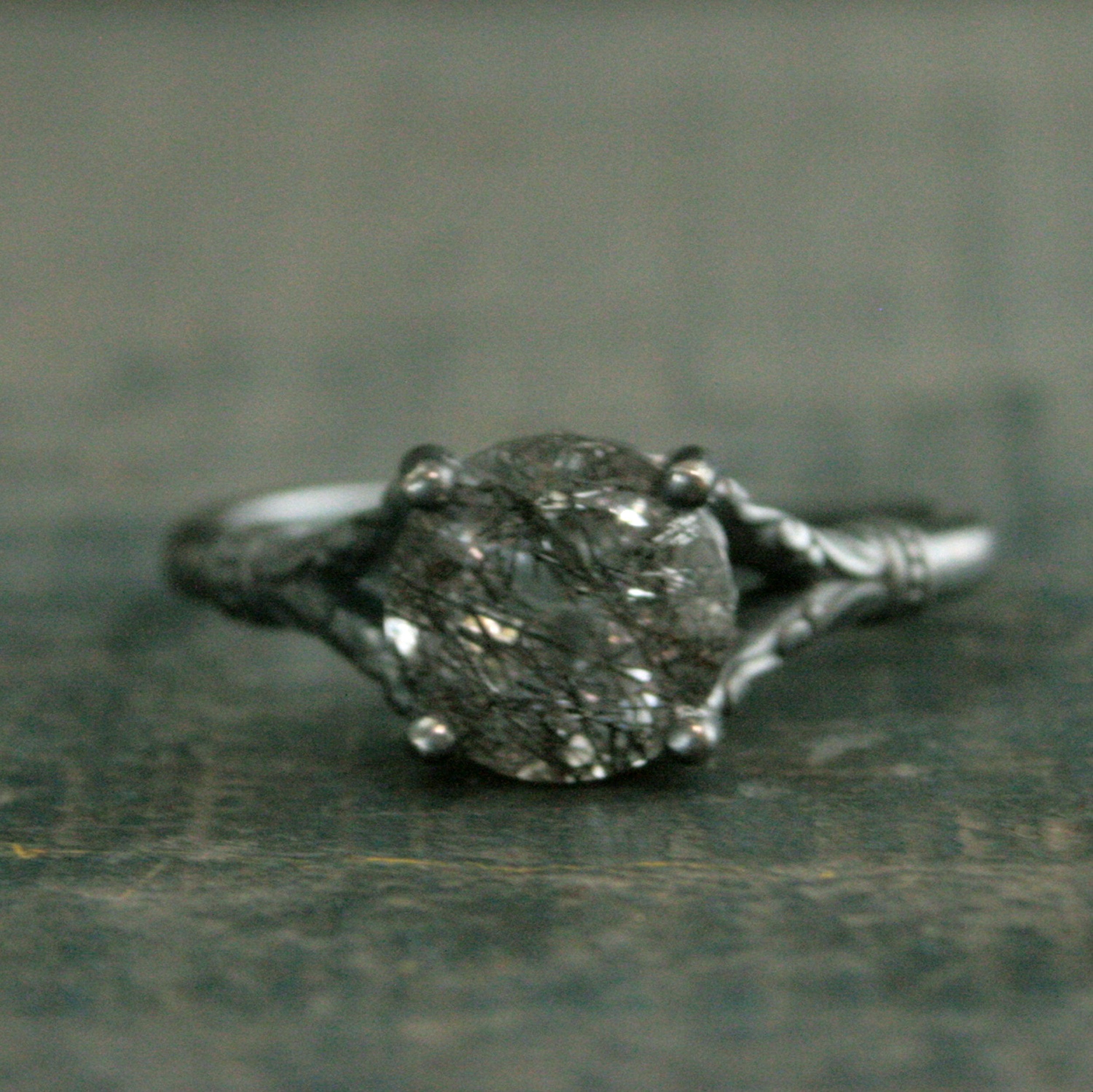 Black Tourmalinated Quartz Ring Black Rutilated Quartz Ring Oxidized Silver Ring Unique Engagement Ring Black Silver Ring Gothic Elsa Ring