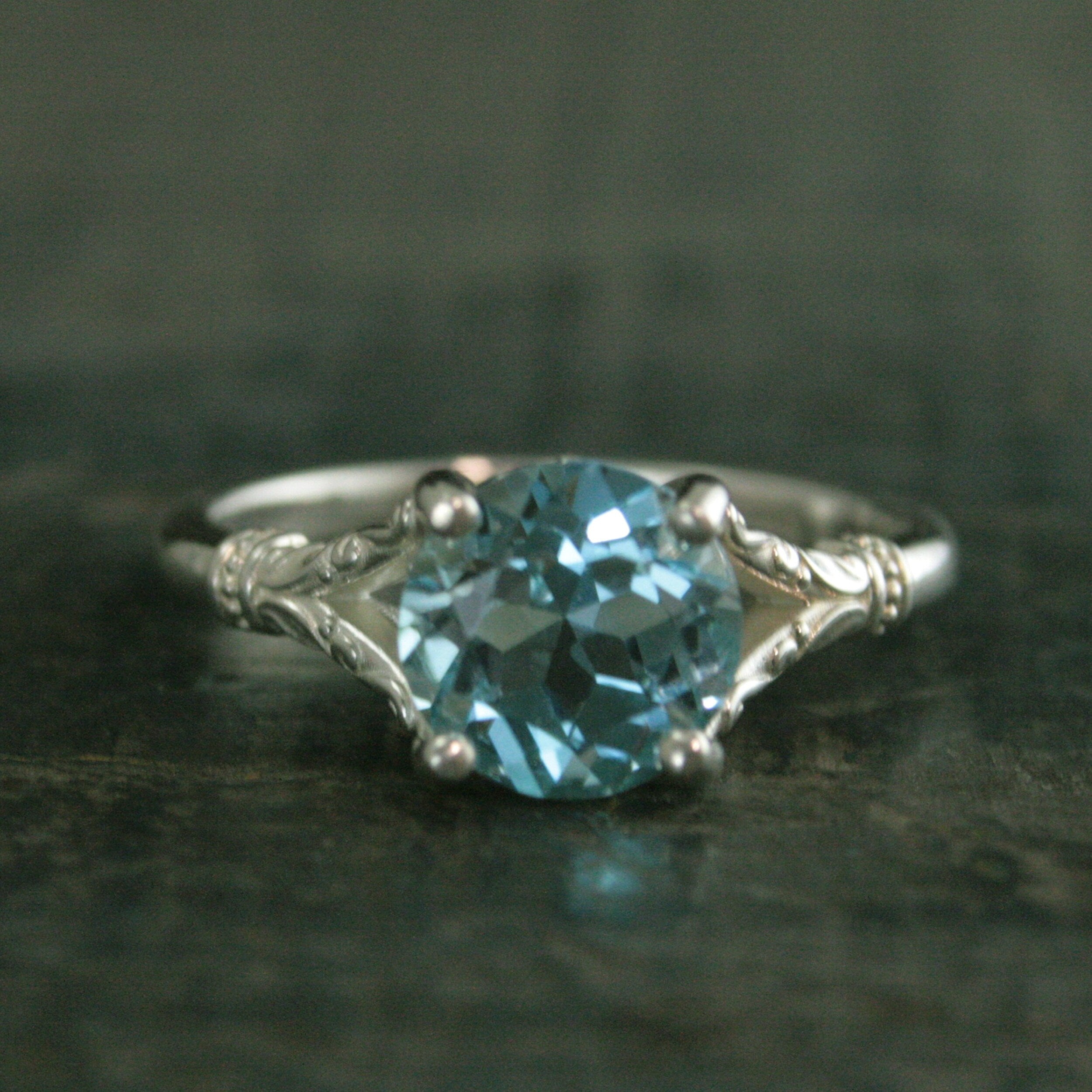 Sky Blue Topaz Ring Elsa Ring 8mm Blue Topaz Split Shank Solitaire Scroll Design Arendelle Inspired Ring March Birthstone Ring Gift for Her