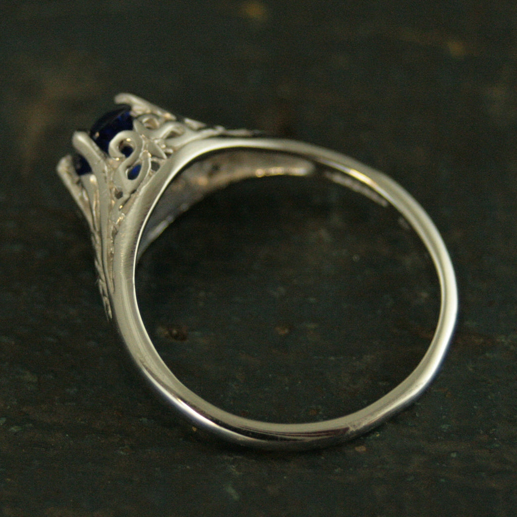 Silver Oval Sapphire Ring Aurora Filigree Antique Style Ring Vintage Style September Birthstone Ring Unique Engagement Ring Filigree