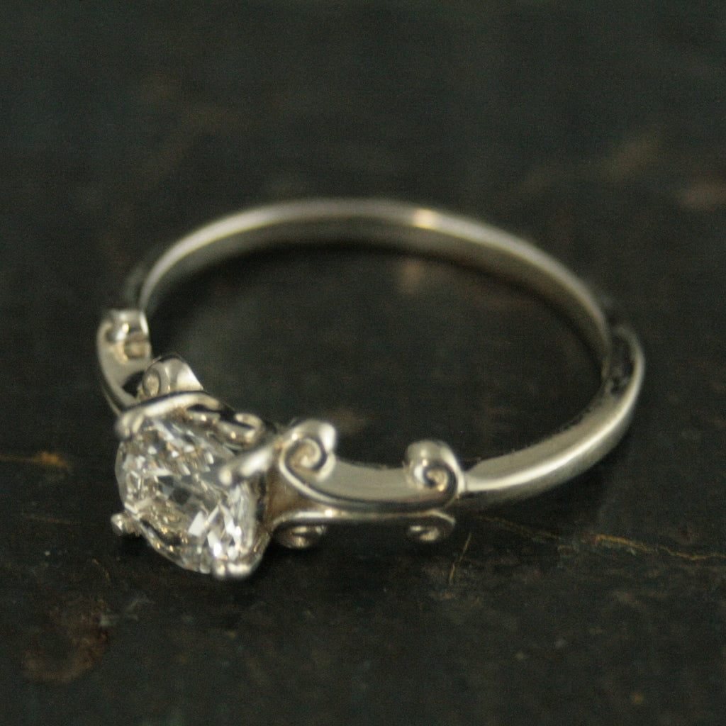 Greek Scroll Solitaire Ring Moissanite Cubic Zirconia White Topaz Ring Silver Engagement Ring Vintage Style Ring 6mm Scroll Design Ring