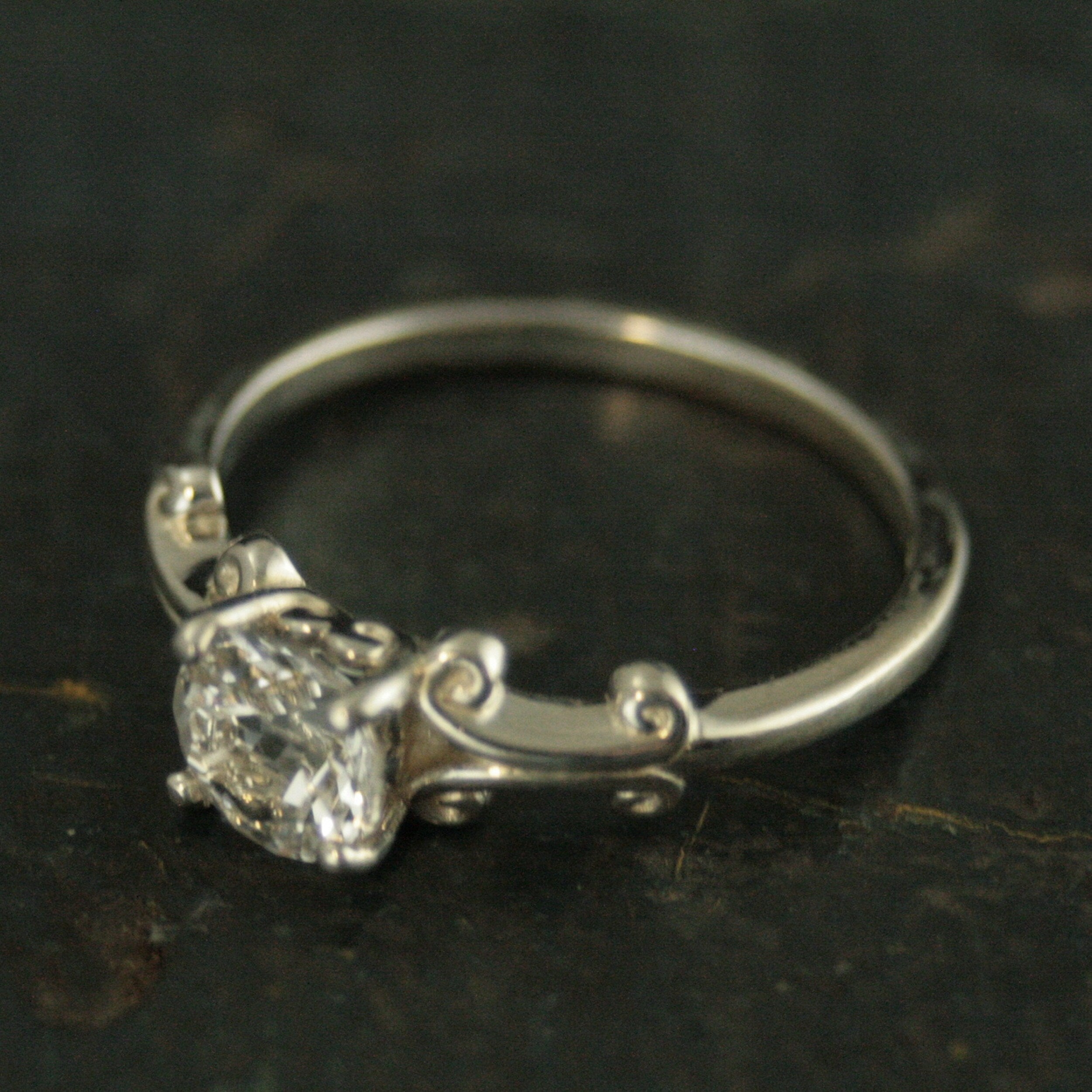 Greek Scroll Solitaire Ring Moissanite Cubic Zirconia White Topaz Ring Silver Engagement Ring Vintage Style Ring 6mm Scroll Design Ring
