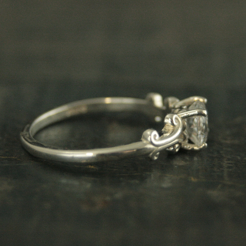 Greek Scroll Solitaire Ring Moissanite Cubic Zirconia White Topaz Ring Silver Engagement Ring Vintage Style Ring 6mm Scroll Design Ring