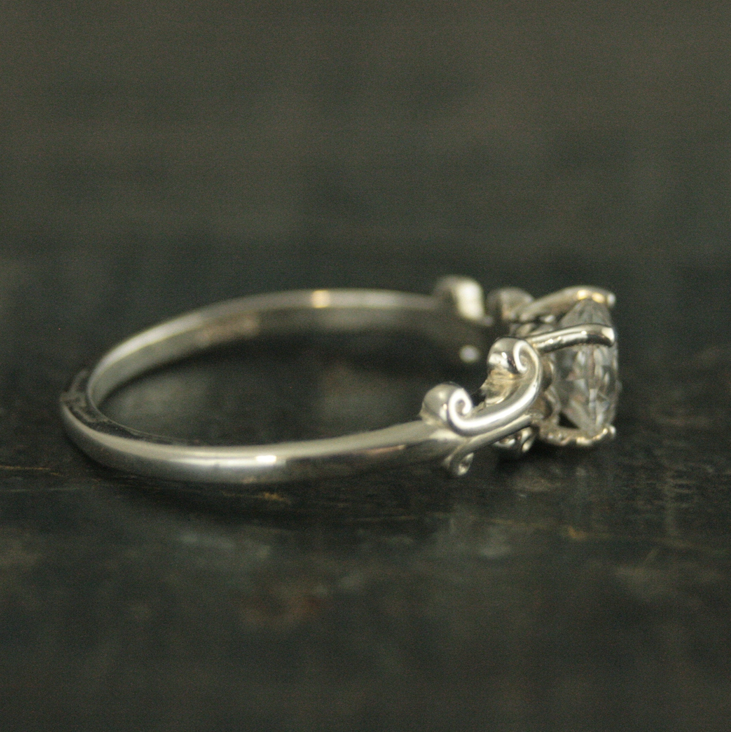 Greek Scroll Solitaire Ring Moissanite Cubic Zirconia White Topaz Ring Silver Engagement Ring Vintage Style Ring 6mm Scroll Design Ring