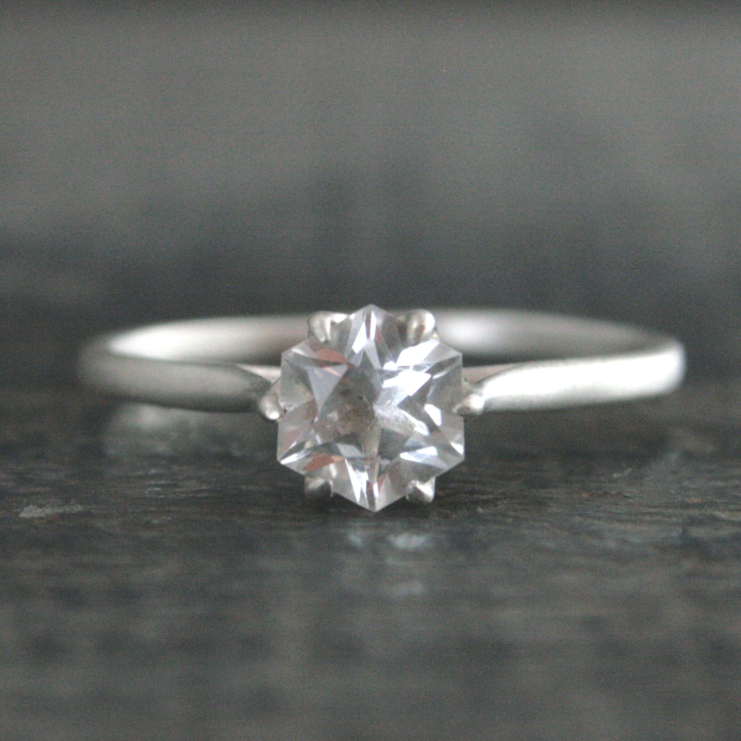 Silver Hexagon Solitaire American Mined Arkansas Ice Quartz Hexagon Stone Elegant Six Prong Setting Unique Engagement Ring Conflict Free