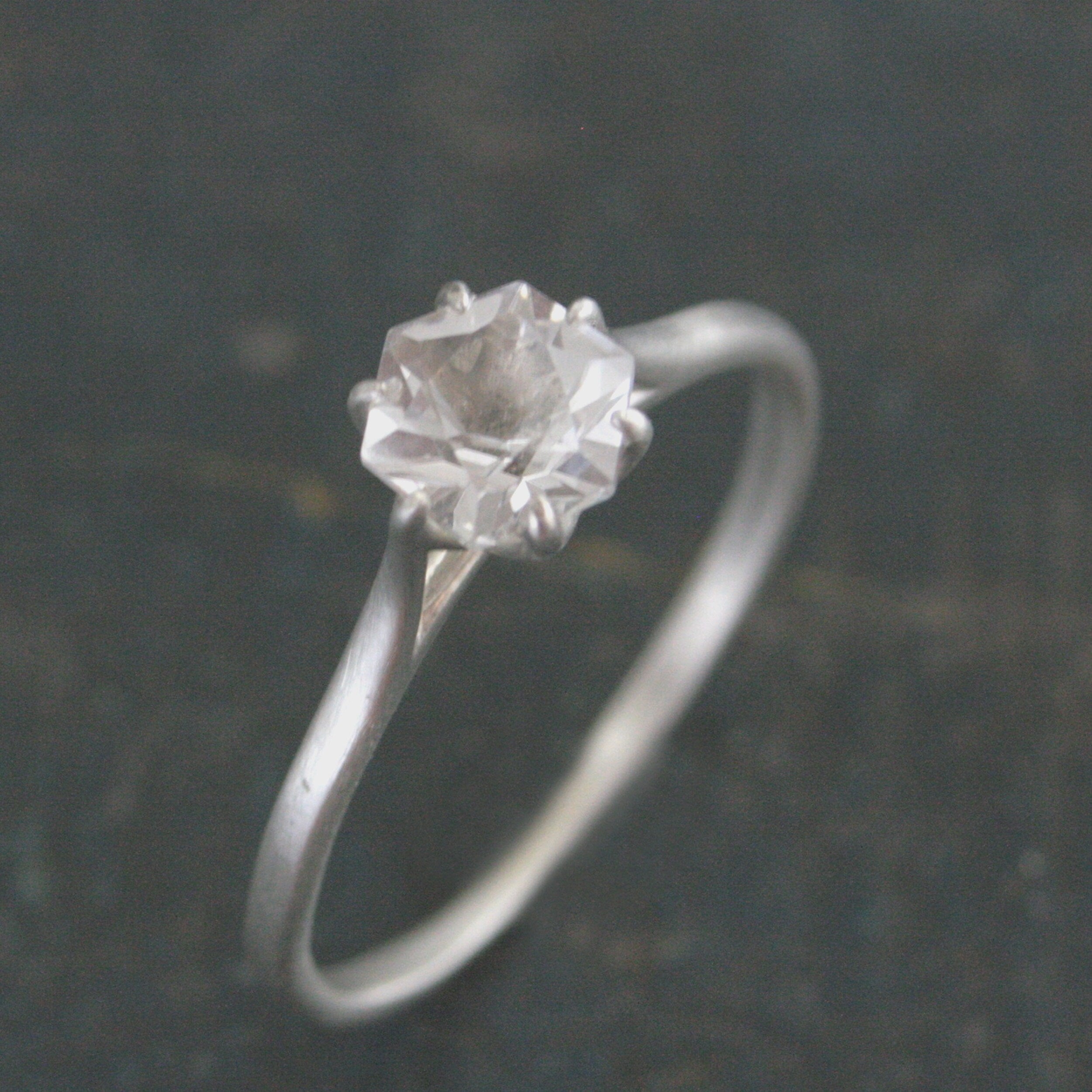 Silver Hexagon Solitaire American Mined Arkansas Ice Quartz Hexagon Stone Elegant Six Prong Setting Unique Engagement Ring Conflict Free