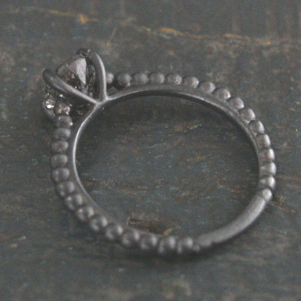 Black Rutilated Quartz Ring Beaded Cathedral Solitaire Black Oxidized Silver Ring Unique Engagement Ring Black Tourmalinated Quartz Ring
