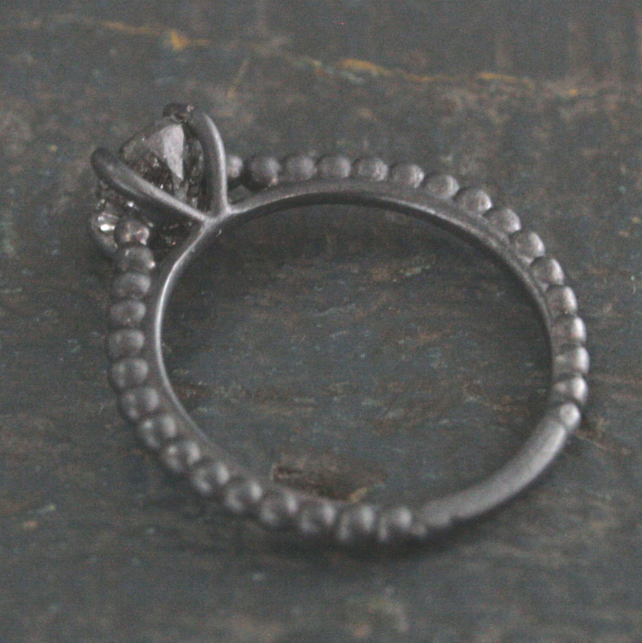 Black Rutilated Quartz Ring Beaded Cathedral Solitaire Black Oxidized Silver Ring Unique Engagement Ring Black Tourmalinated Quartz Ring