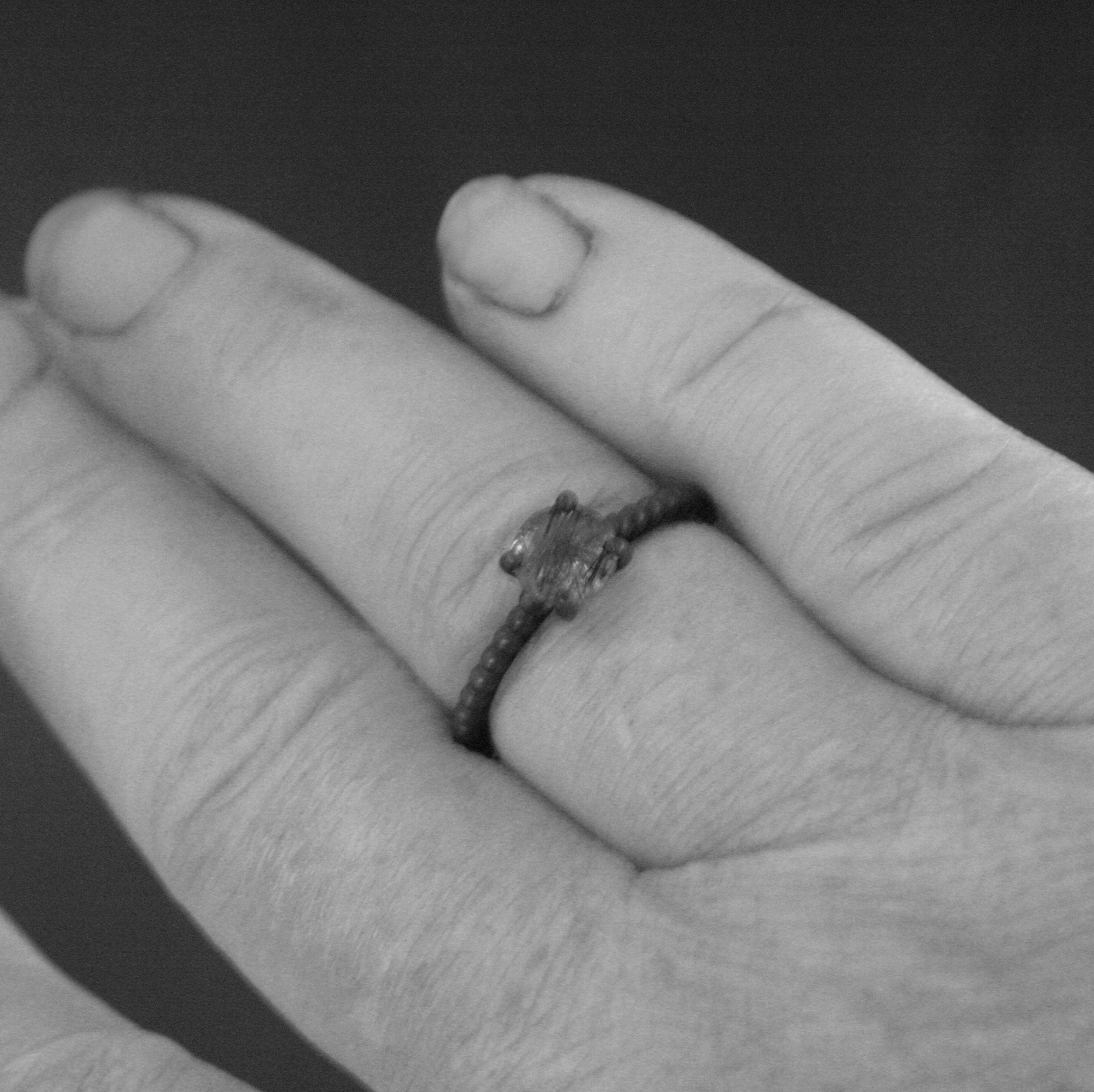 Black Rutilated Quartz Ring Beaded Cathedral Solitaire Black Oxidized Silver Ring Unique Engagement Ring Black Tourmalinated Quartz Ring