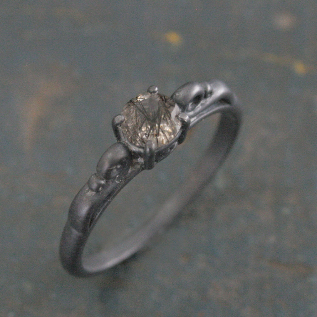 Black Rutilated Quartz Ring Dark Princess Black Tourmalinated Quartz Ring Unique Oxidized Black Silver Ring Facetted Rutilated Quartz Ring