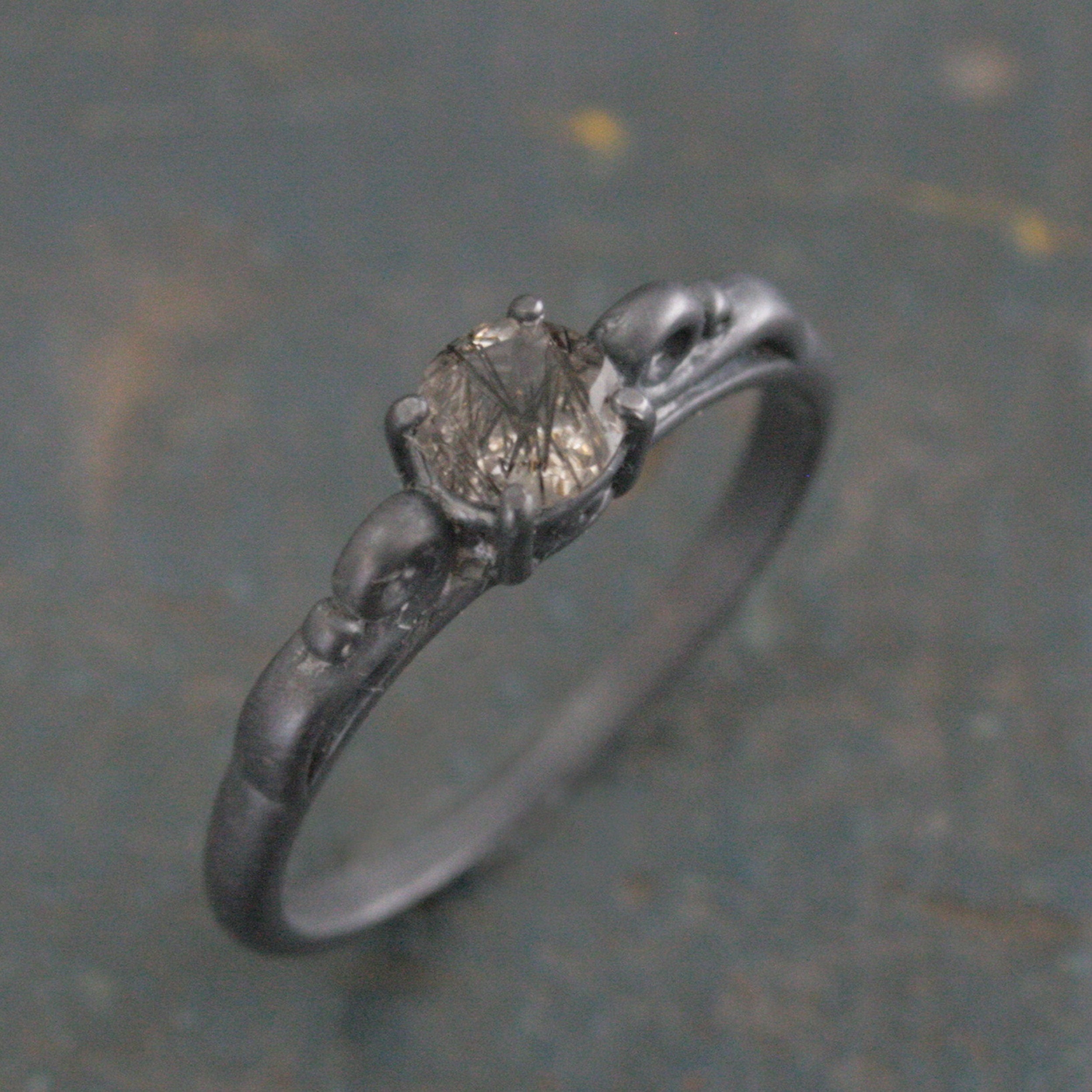 Black Rutilated Quartz Ring Dark Princess Black Tourmalinated Quartz Ring Unique Oxidized Black Silver Ring Facetted Rutilated Quartz Ring