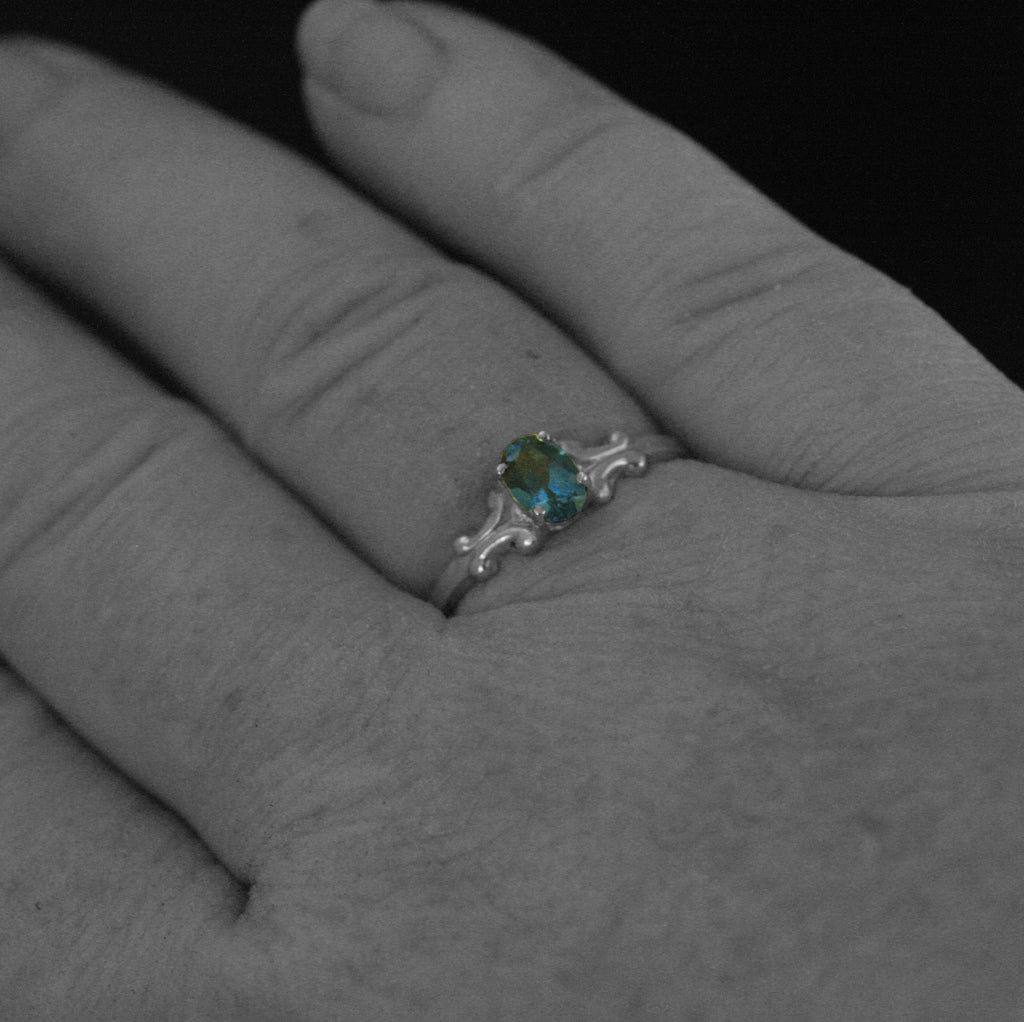 Birthstone Ring Oval Ring 6x4 Baroque Scroll Setting Gift for Her Daughter Gift Sweet Sixteen Ring Choose your Stone Genuine and Imitation