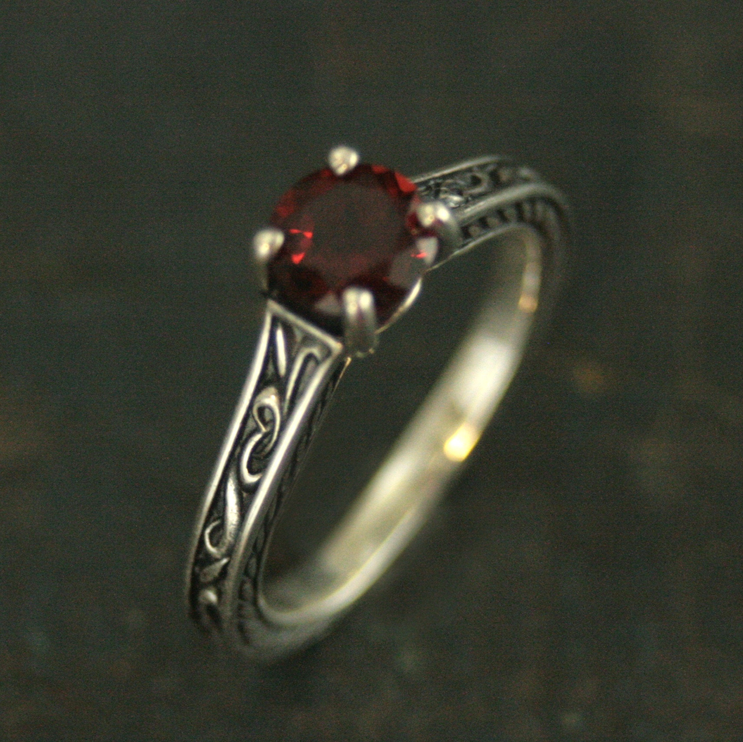 Flourish Cathedral Solitaire Ring Red Garnet Ring Antiqued Silver Sculptural Ring Genuine Mozambique Garnet January Birthstone Ring