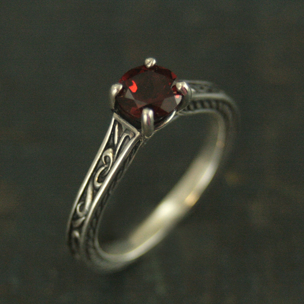 Flourish Cathedral Solitaire Ring Red Garnet Ring Antiqued Silver Sculptural Ring Genuine Mozambique Garnet January Birthstone Ring