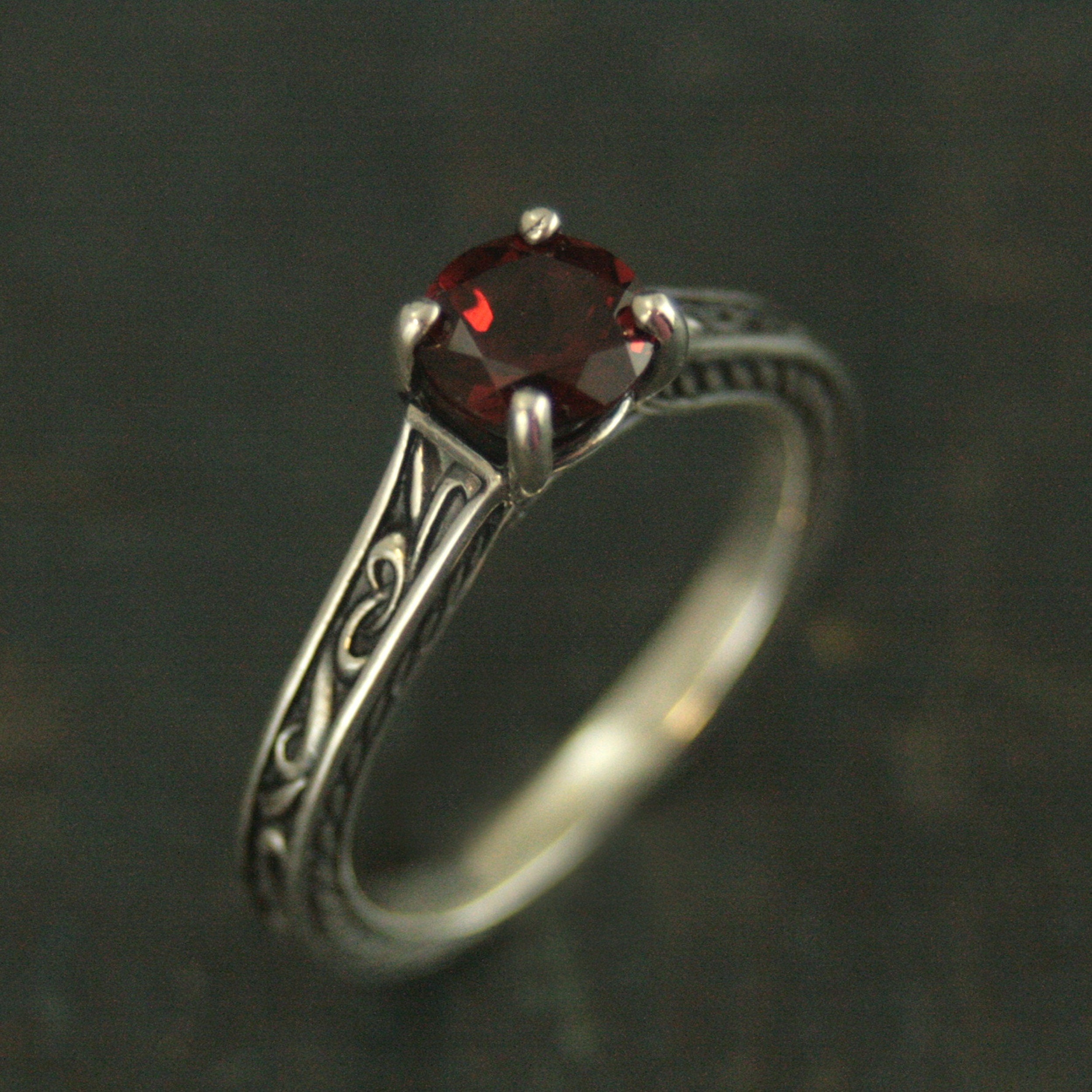 Flourish Cathedral Solitaire Ring Red Garnet Ring Antiqued Silver Sculptural Ring Genuine Mozambique Garnet January Birthstone Ring