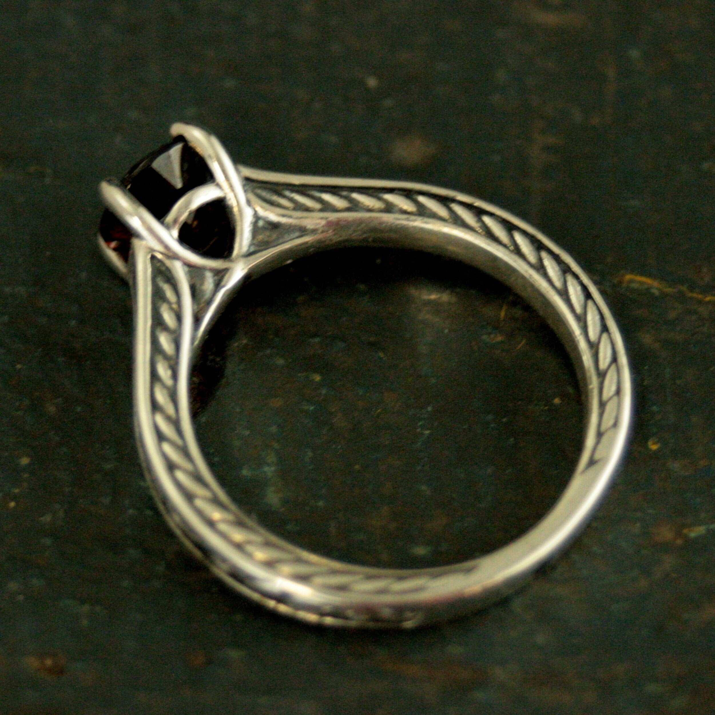 Flourish Cathedral Solitaire Ring Red Garnet Ring Antiqued Silver Sculptural Ring Genuine Mozambique Garnet January Birthstone Ring