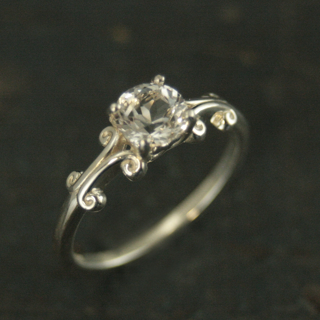 Greek Scroll Solitaire Ring Moissanite Cubic Zirconia White Topaz Ring Silver Engagement Ring Vintage Style Ring 6mm Scroll Design Ring