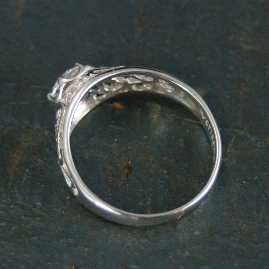 Sleeping Beauty White Topaz Ring Filigree Cubic Zirconia Ring Elegant Engagement Ring Antique Style Ring Vintage Style Ring Filigree Hearts