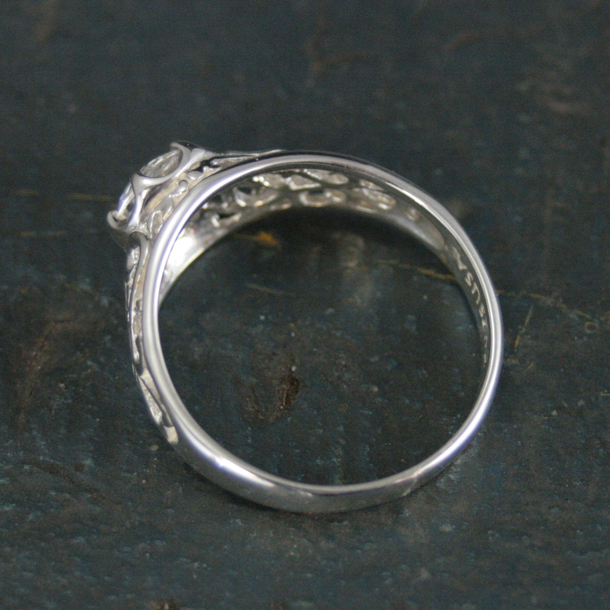 Sleeping Beauty White Topaz Ring Filigree Cubic Zirconia Ring Elegant Engagement Ring Antique Style Ring Vintage Style Ring Filigree Hearts