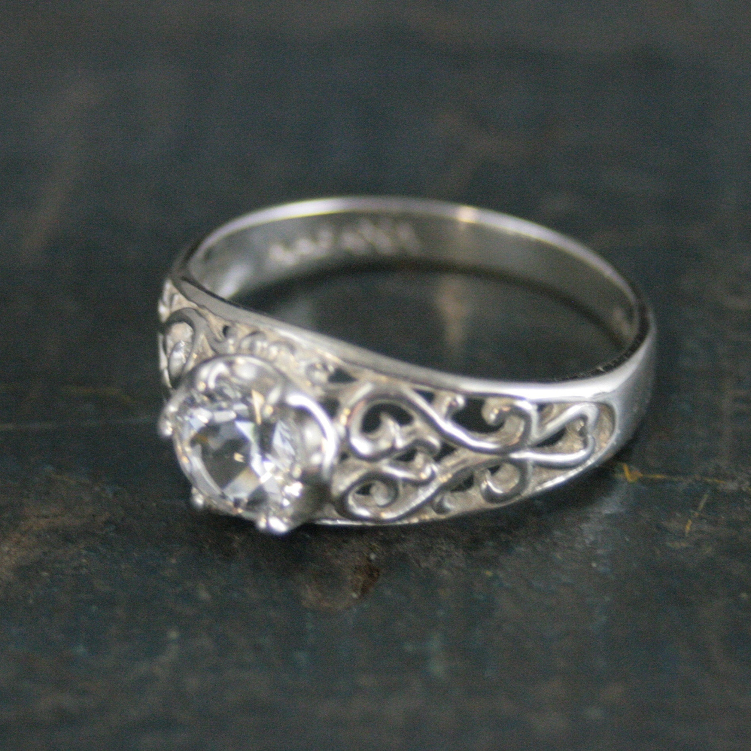 Sleeping Beauty White Topaz Ring Filigree Cubic Zirconia Ring Elegant Engagement Ring Antique Style Ring Vintage Style Ring Filigree Hearts