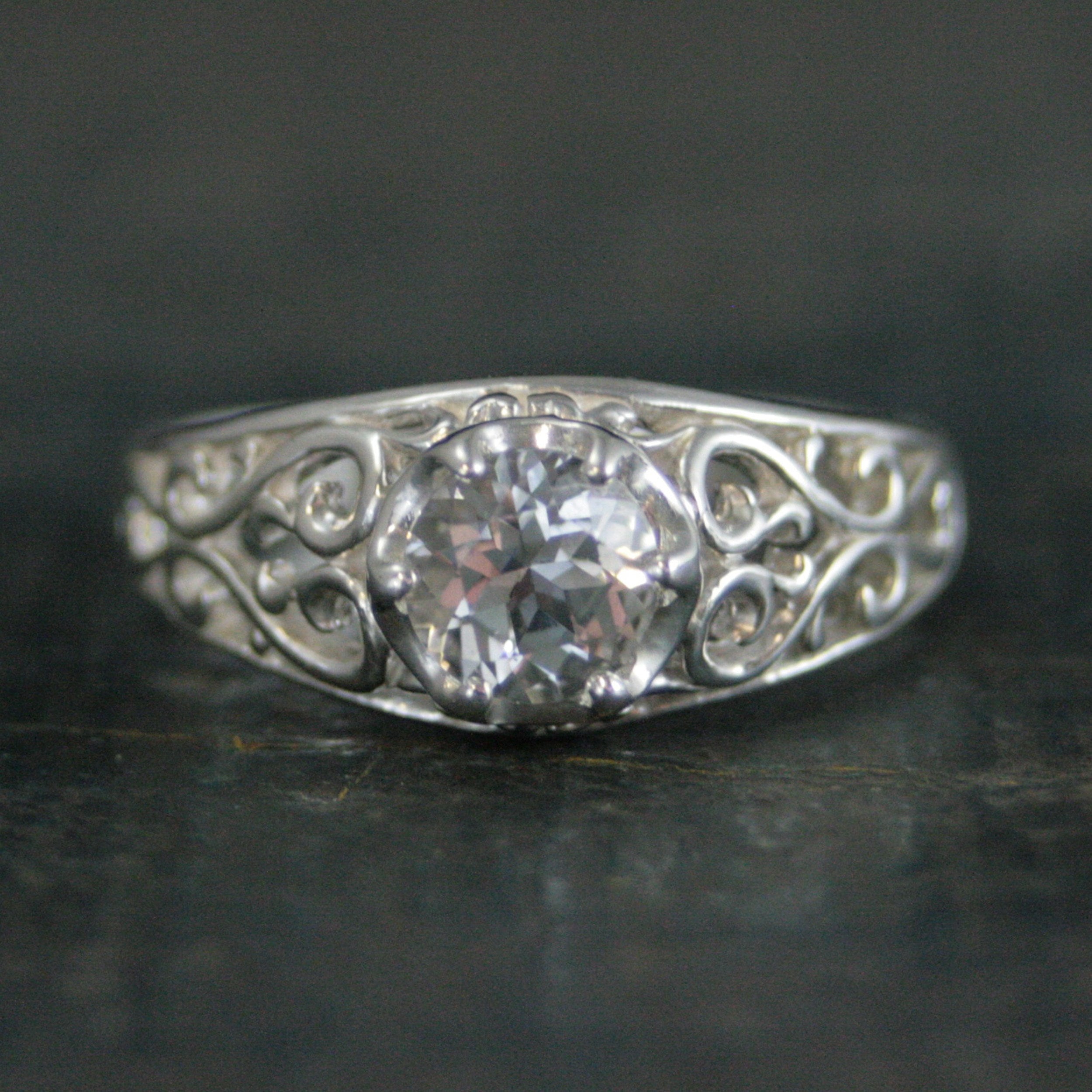Sleeping Beauty White Topaz Ring Filigree Cubic Zirconia Ring Elegant Engagement Ring Antique Style Ring Vintage Style Ring Filigree Hearts