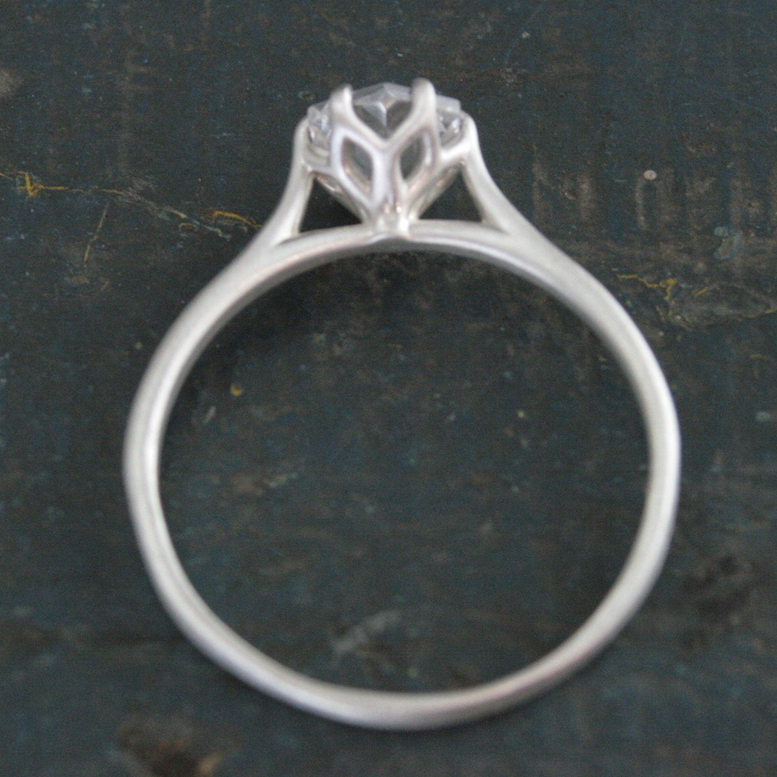 Silver Hexagon Solitaire American Mined Arkansas Ice Quartz Hexagon Stone Elegant Six Prong Setting Unique Engagement Ring Conflict Free
