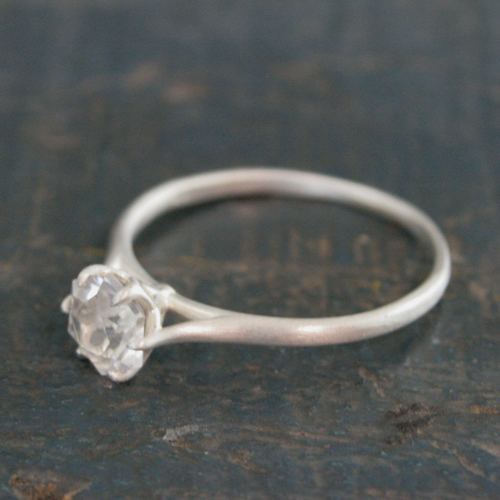 Silver Hexagon Solitaire American Mined Arkansas Ice Quartz Hexagon Stone Elegant Six Prong Setting Unique Engagement Ring Conflict Free