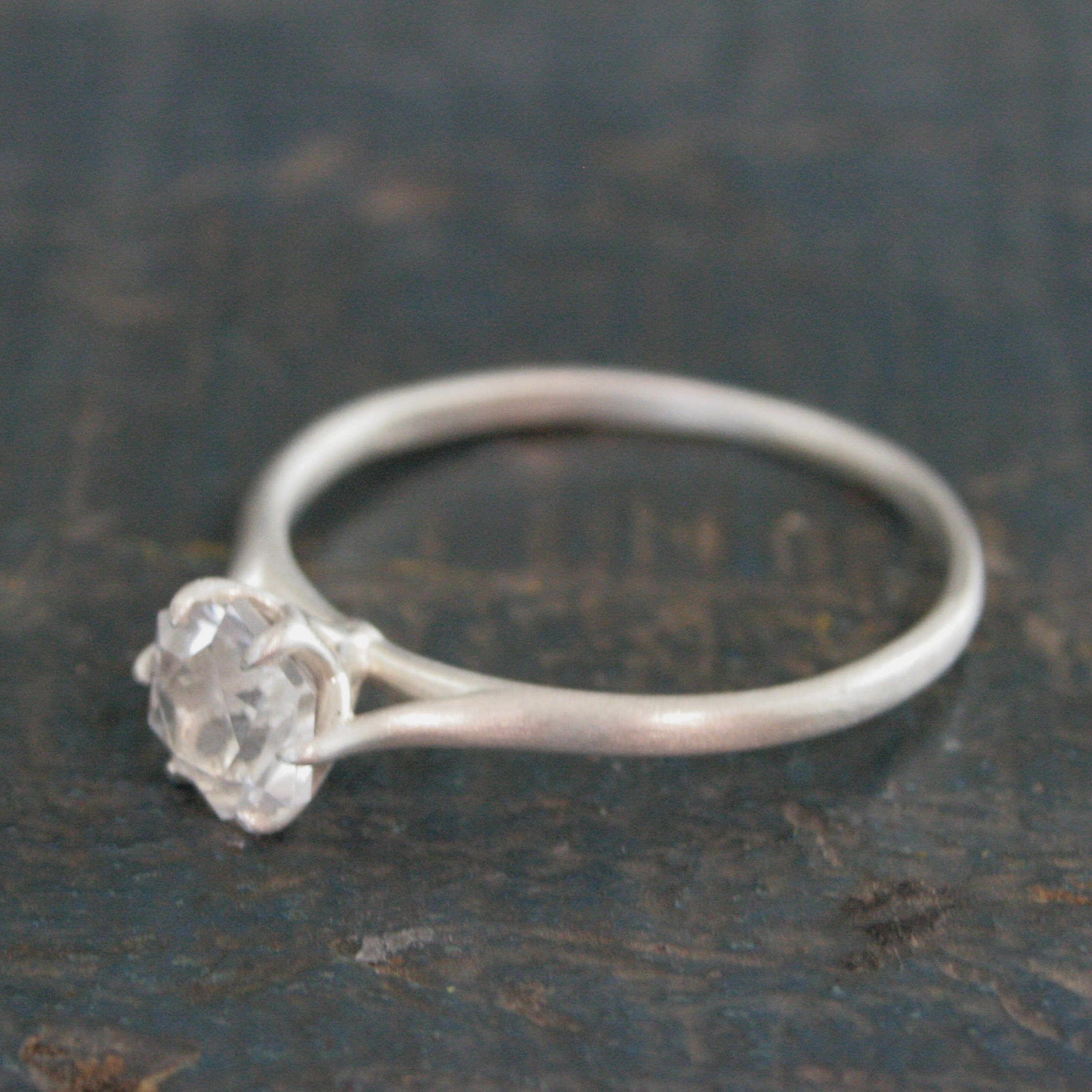 Silver Hexagon Solitaire American Mined Arkansas Ice Quartz Hexagon Stone Elegant Six Prong Setting Unique Engagement Ring Conflict Free