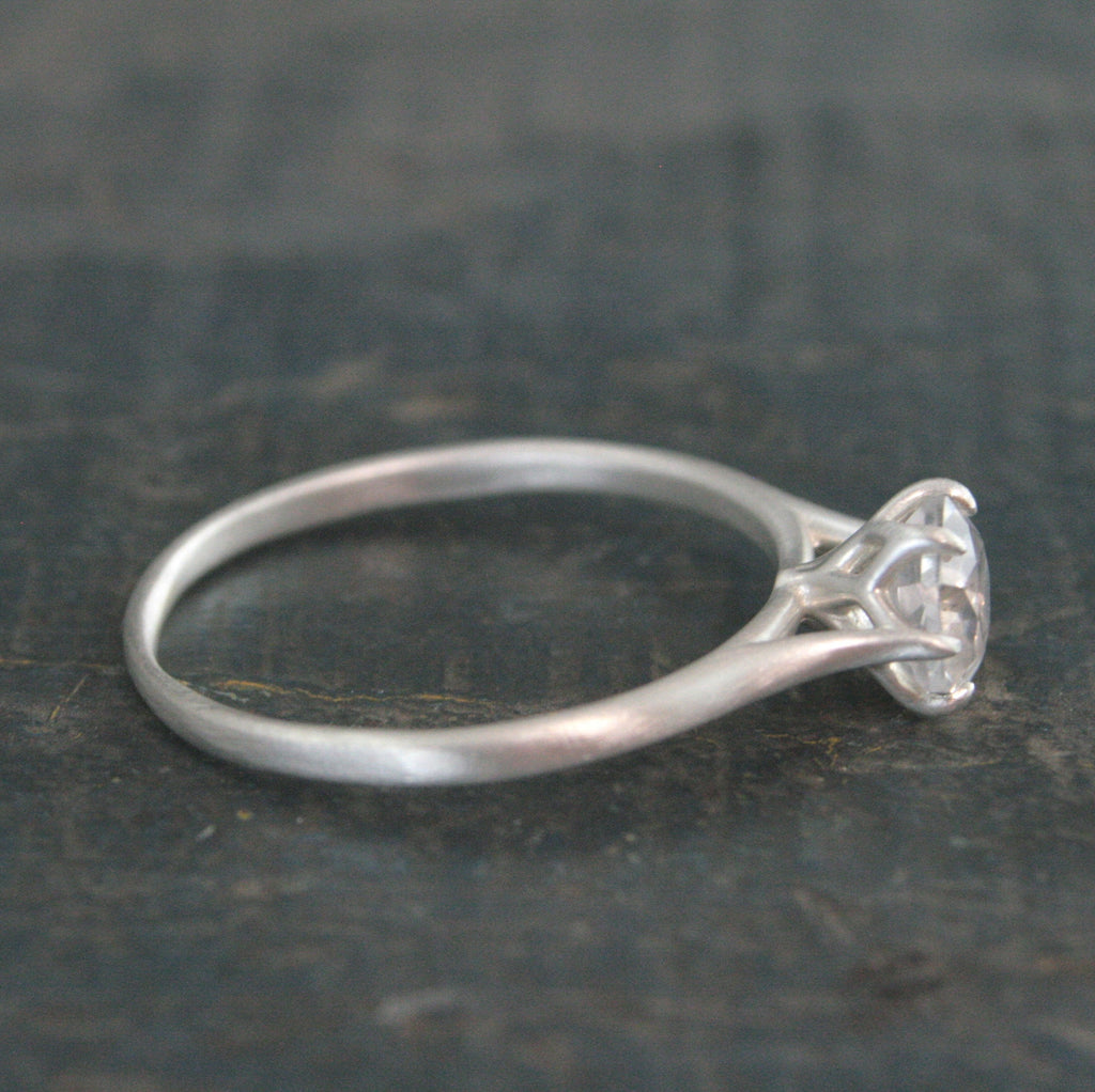 Silver Hexagon Solitaire American Mined Arkansas Ice Quartz Hexagon Stone Elegant Six Prong Setting Unique Engagement Ring Conflict Free