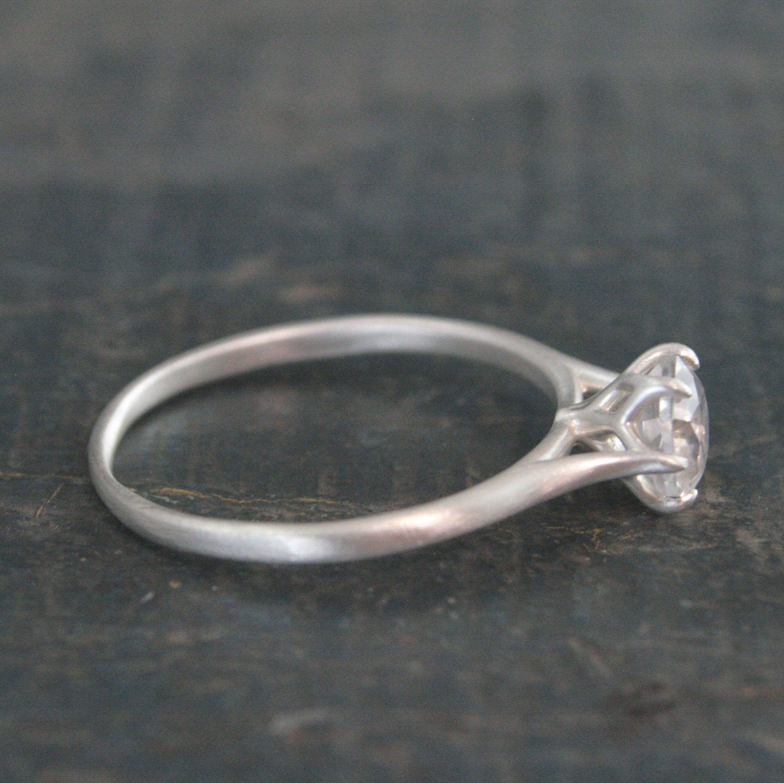 Silver Hexagon Solitaire American Mined Arkansas Ice Quartz Hexagon Stone Elegant Six Prong Setting Unique Engagement Ring Conflict Free