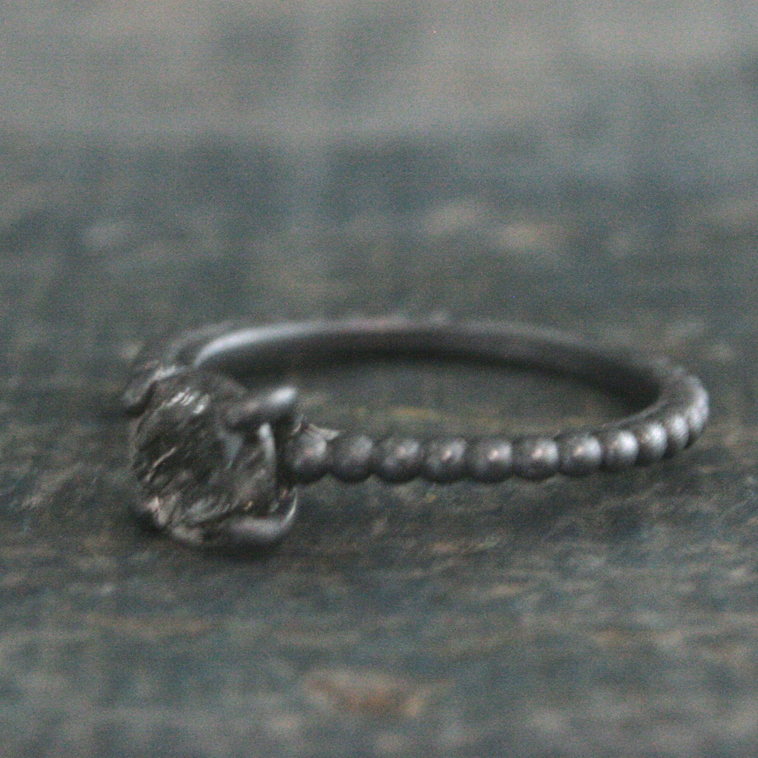 Black Rutilated Quartz Ring Beaded Cathedral Solitaire Black Oxidized Silver Ring Unique Engagement Ring Black Tourmalinated Quartz Ring