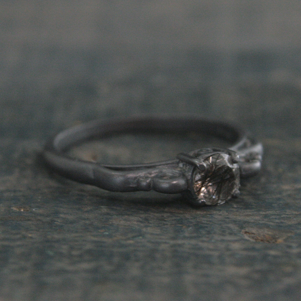 Black Rutilated Quartz Ring Dark Princess Black Tourmalinated Quartz Ring Unique Oxidized Black Silver Ring Facetted Rutilated Quartz Ring