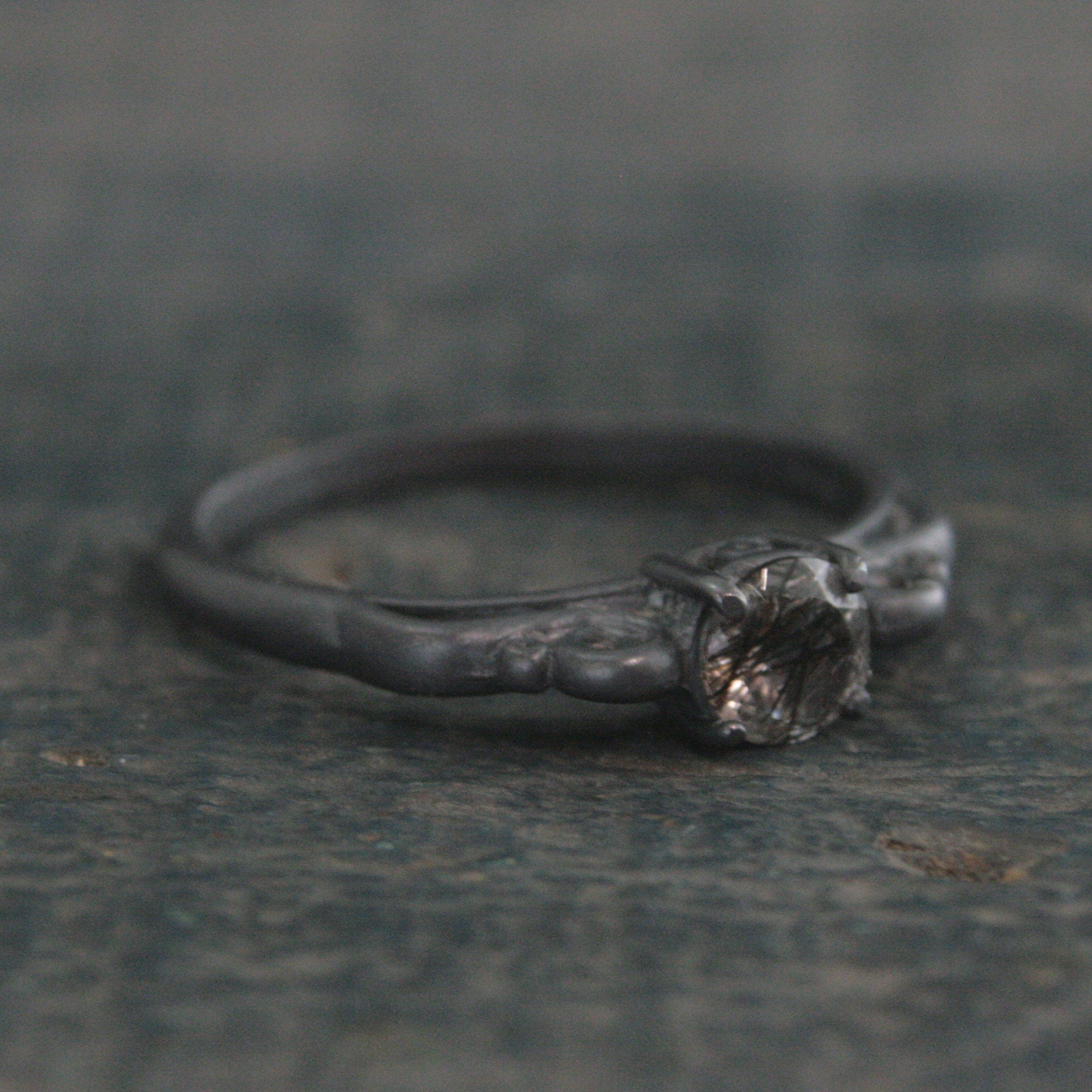 Black Rutilated Quartz Ring Dark Princess Black Tourmalinated Quartz Ring Unique Oxidized Black Silver Ring Facetted Rutilated Quartz Ring