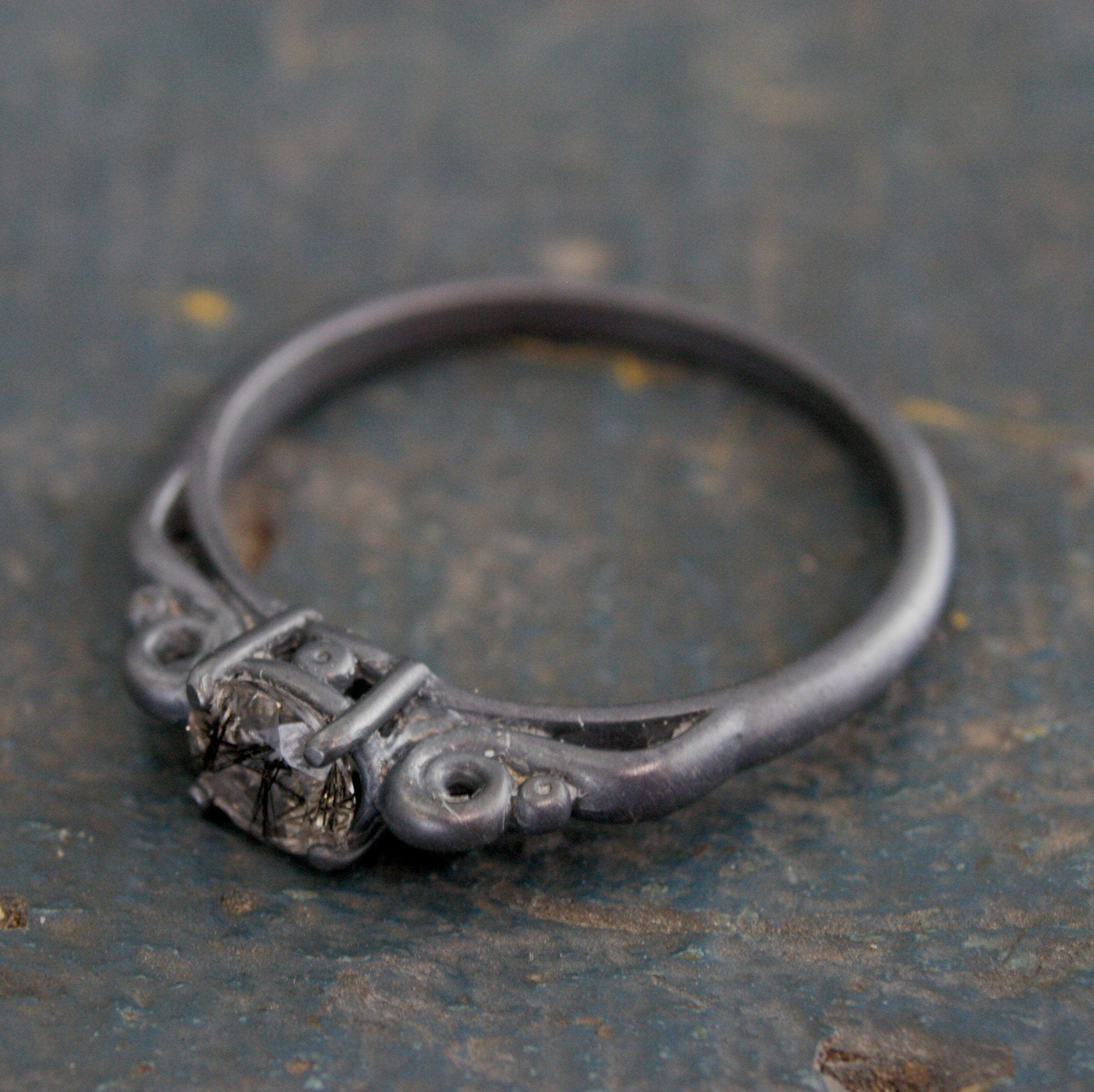 Black Rutilated Quartz Ring Dark Princess Black Tourmalinated Quartz Ring Unique Oxidized Black Silver Ring Facetted Rutilated Quartz Ring