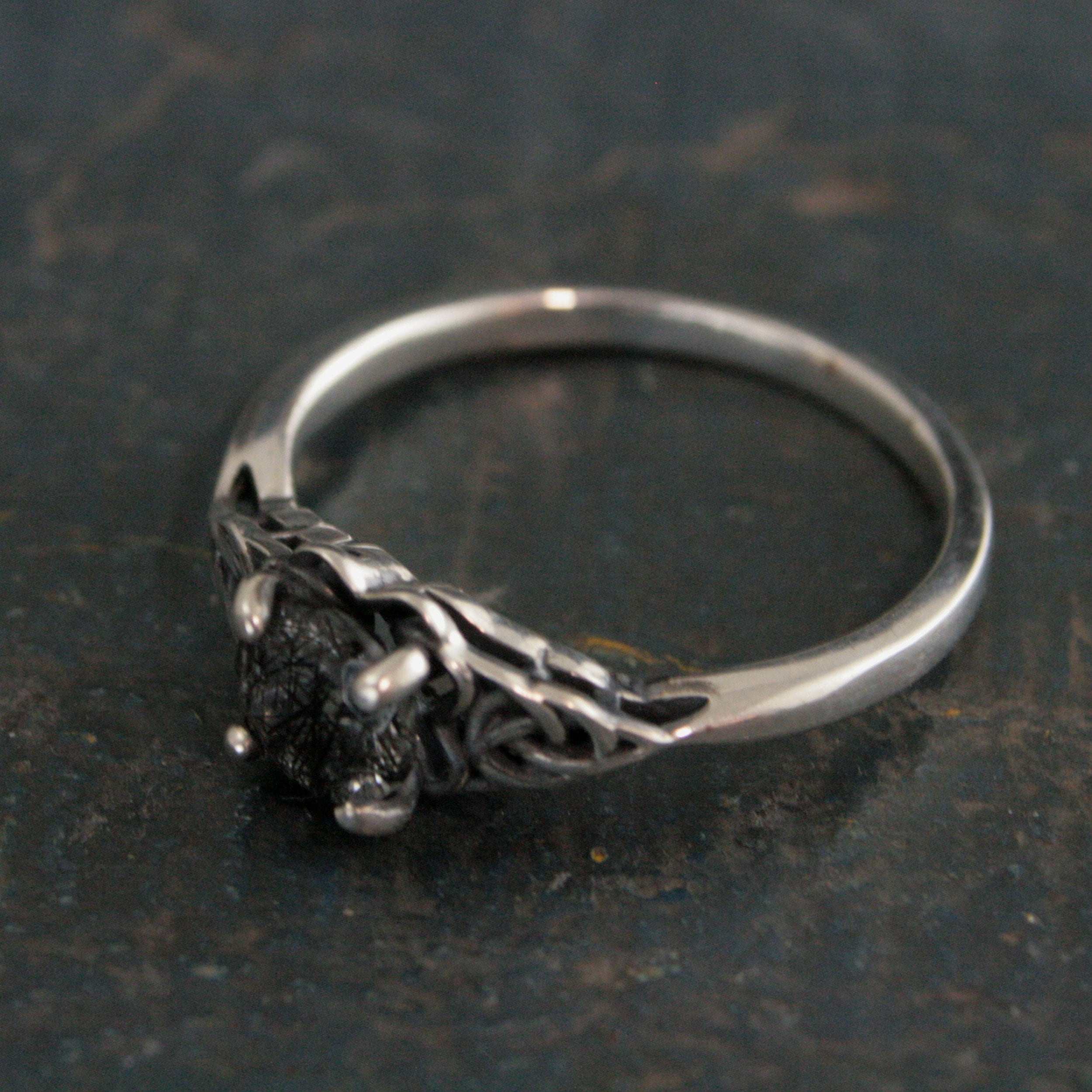 Celtic Ring with Black Rutilated Quartz Ring Celtic Knot Engagement Ring Scottish Ring Irish Ring Black Tourmalinated Quartz Ring