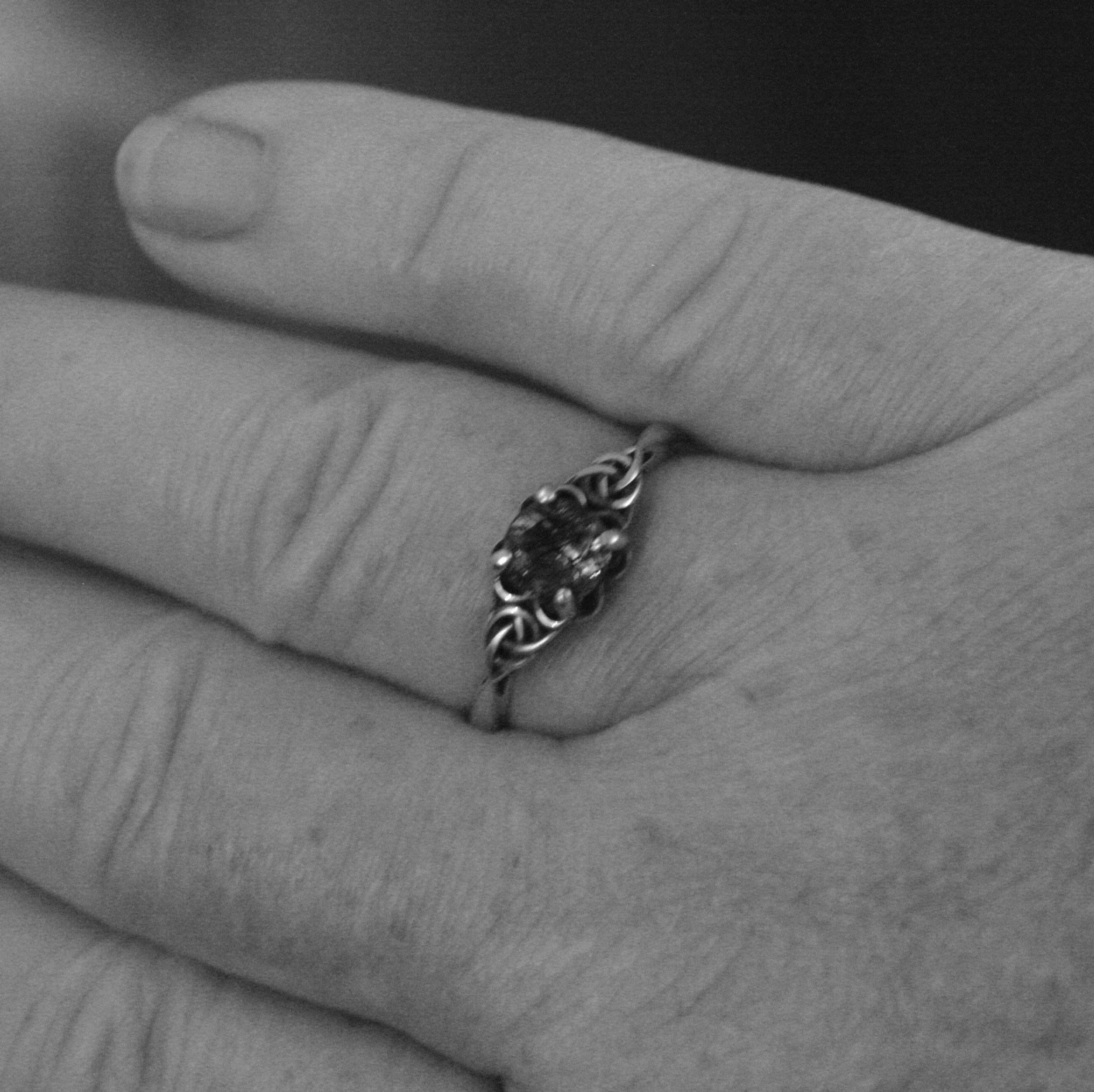 Celtic Ring with Black Rutilated Quartz Ring Celtic Knot Engagement Ring Scottish Ring Irish Ring Black Tourmalinated Quartz Ring